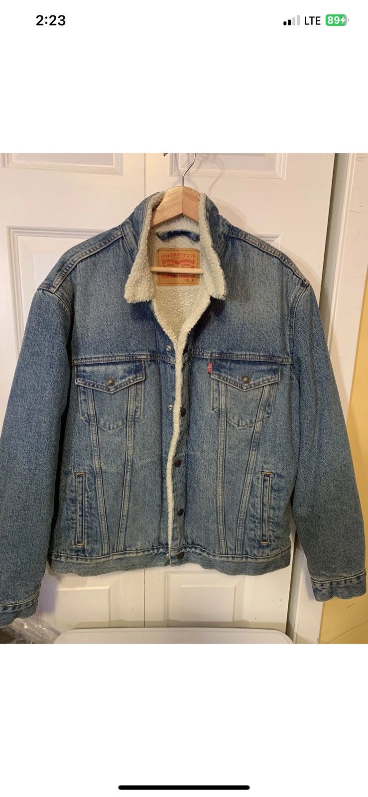 Levi's Levis mens sz L jacket trucker sherpa lined denim blue jean Size US L / EU 52-54 / 3 - 7 Thumbnail