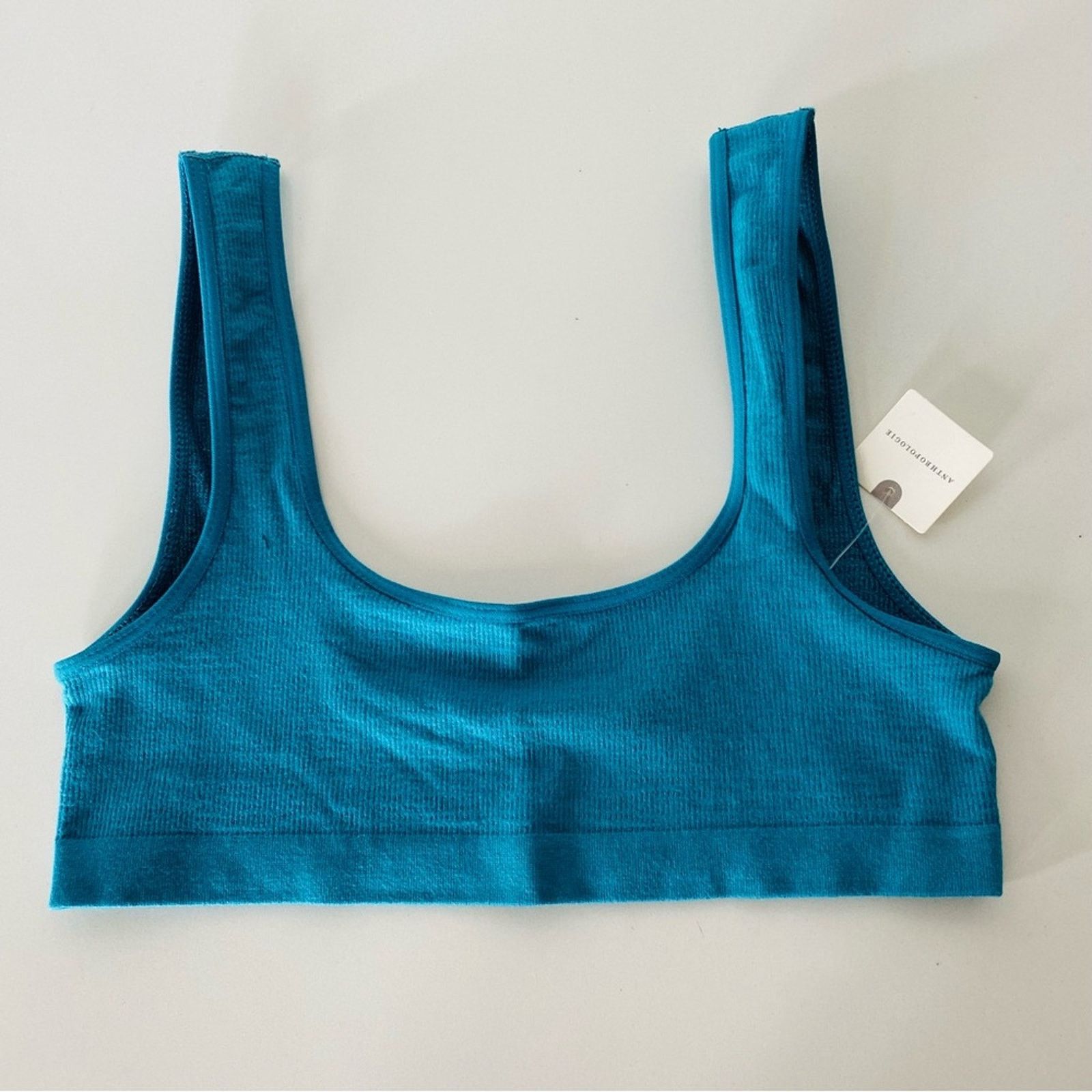 Anthropologie NEW ANTHROPOLOGIE. Blue Aqua Turquoise Ribbed Scoop Bralette Size M / US 6-8 / IT 42-44 - 5 Thumbnail