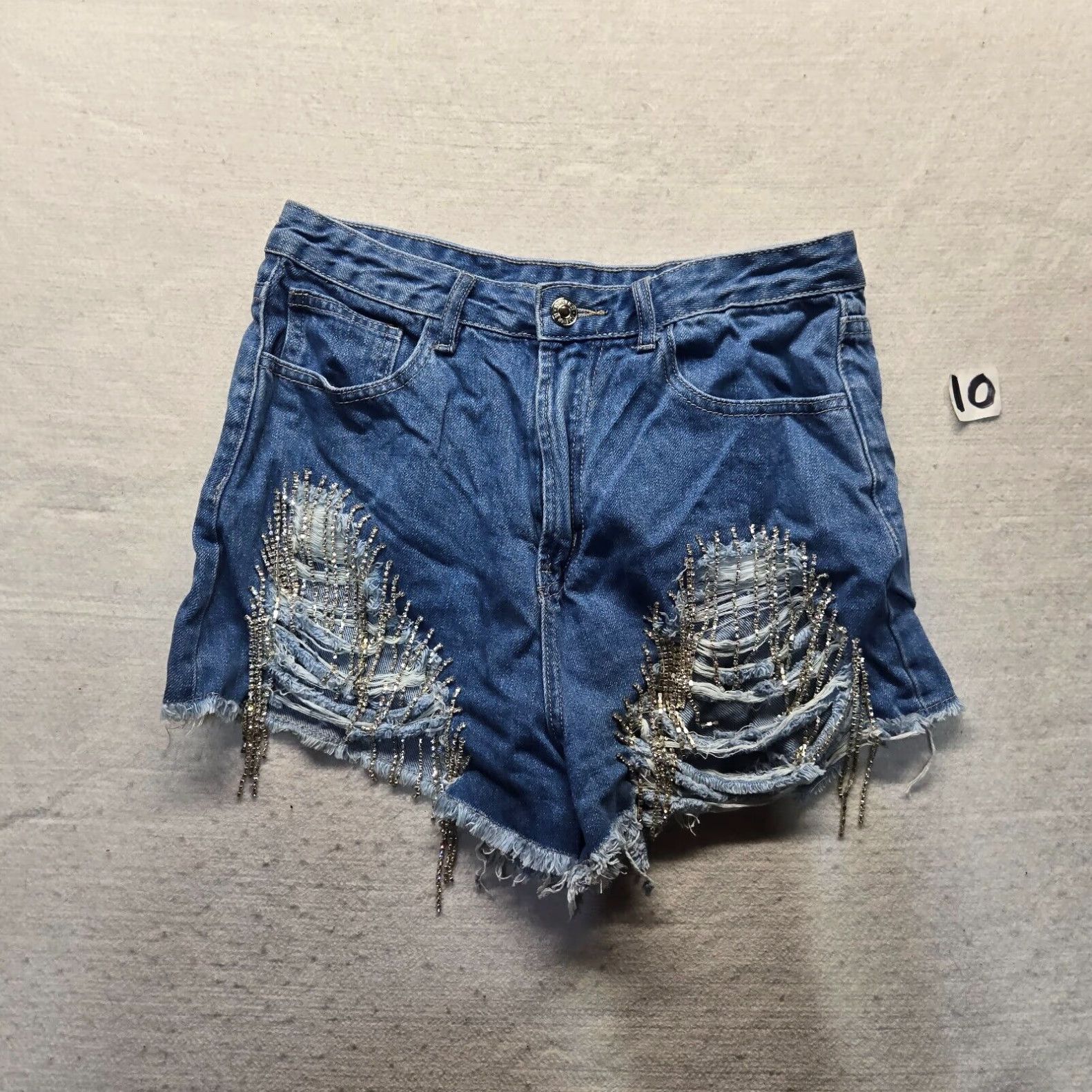 Forever 21 Forever 21 Blue Retro High-Rise Distressed Shorts Dimond Tassels Women's Size 27 Size 27" / US 4 / IT 40 - 1 Thumbnail