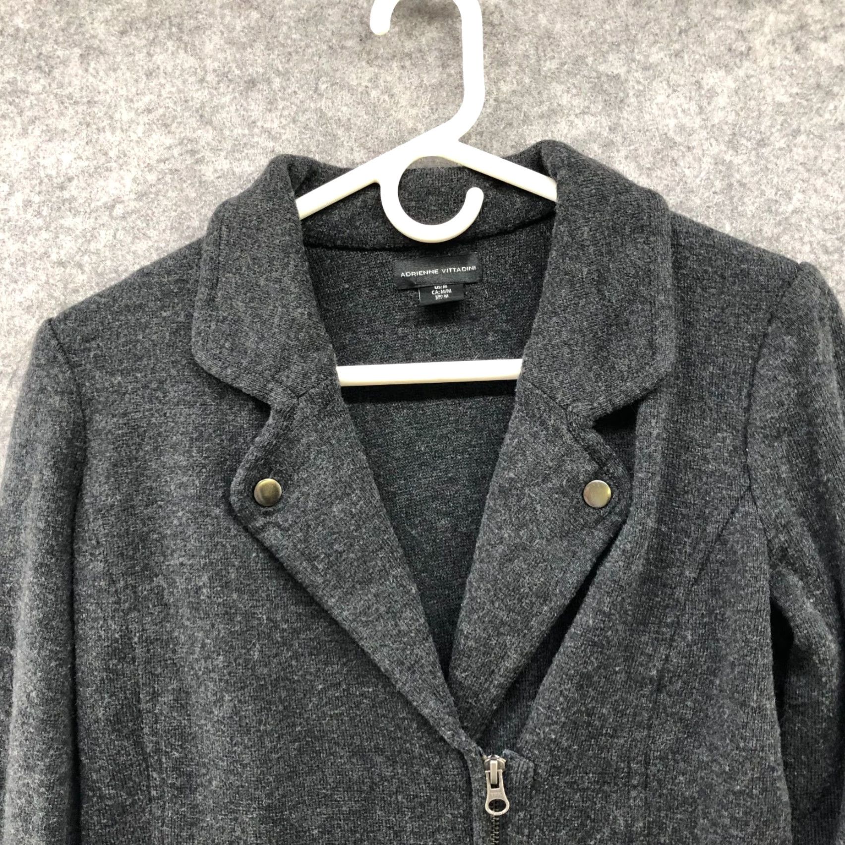 Vintage Adrienne Vittadini Knit Moto Jacket Womens M Gray Merino Wool Blend Sweater Jacket Size M / US 6-8 / IT 42-44 - 3 Thumbnail