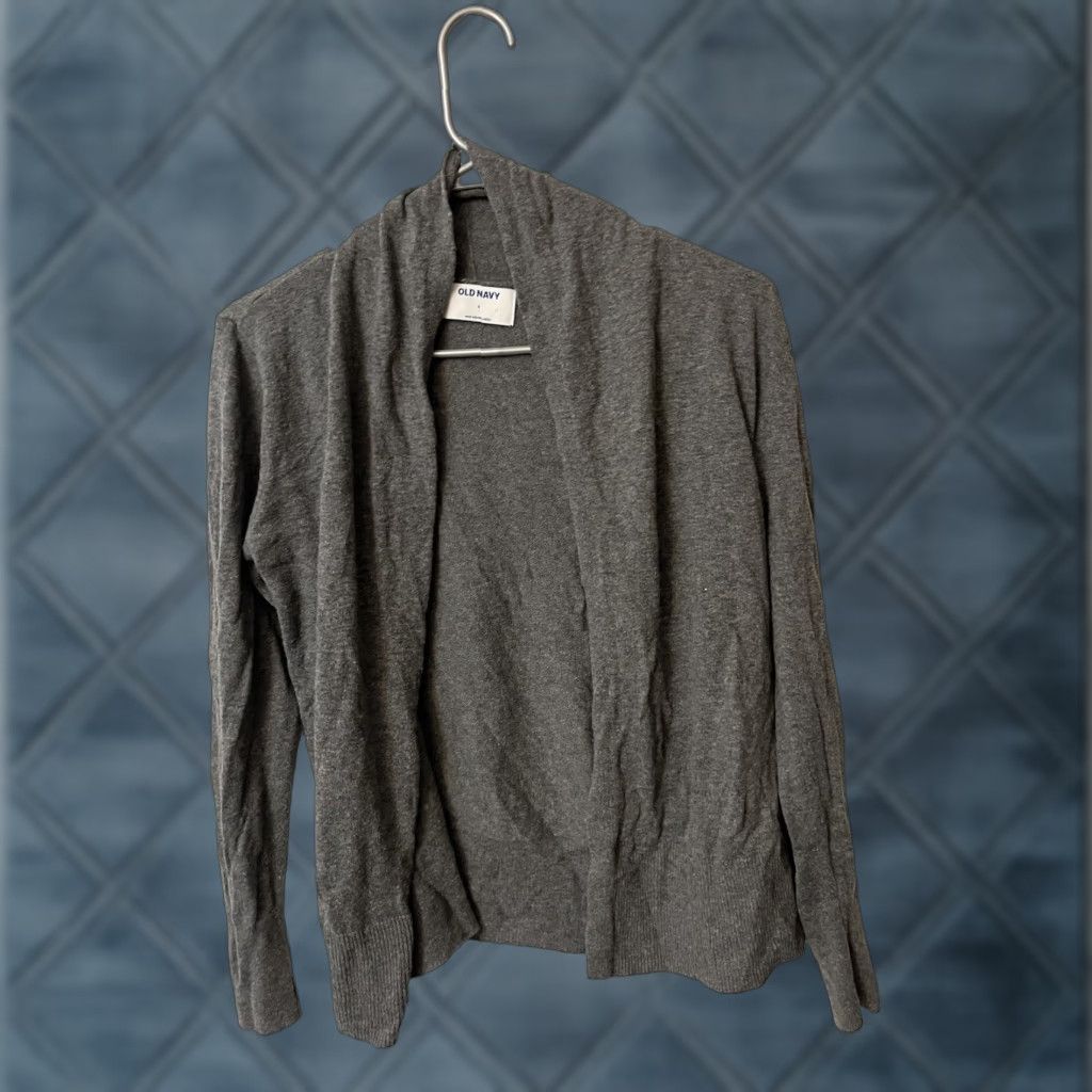 Old Navy Old Navy Cardigan Sweater Women Small Gray Cotton Open Stretch Crew Neck Pockets Size S / US 4 / IT 40 - 1 Thumbnail