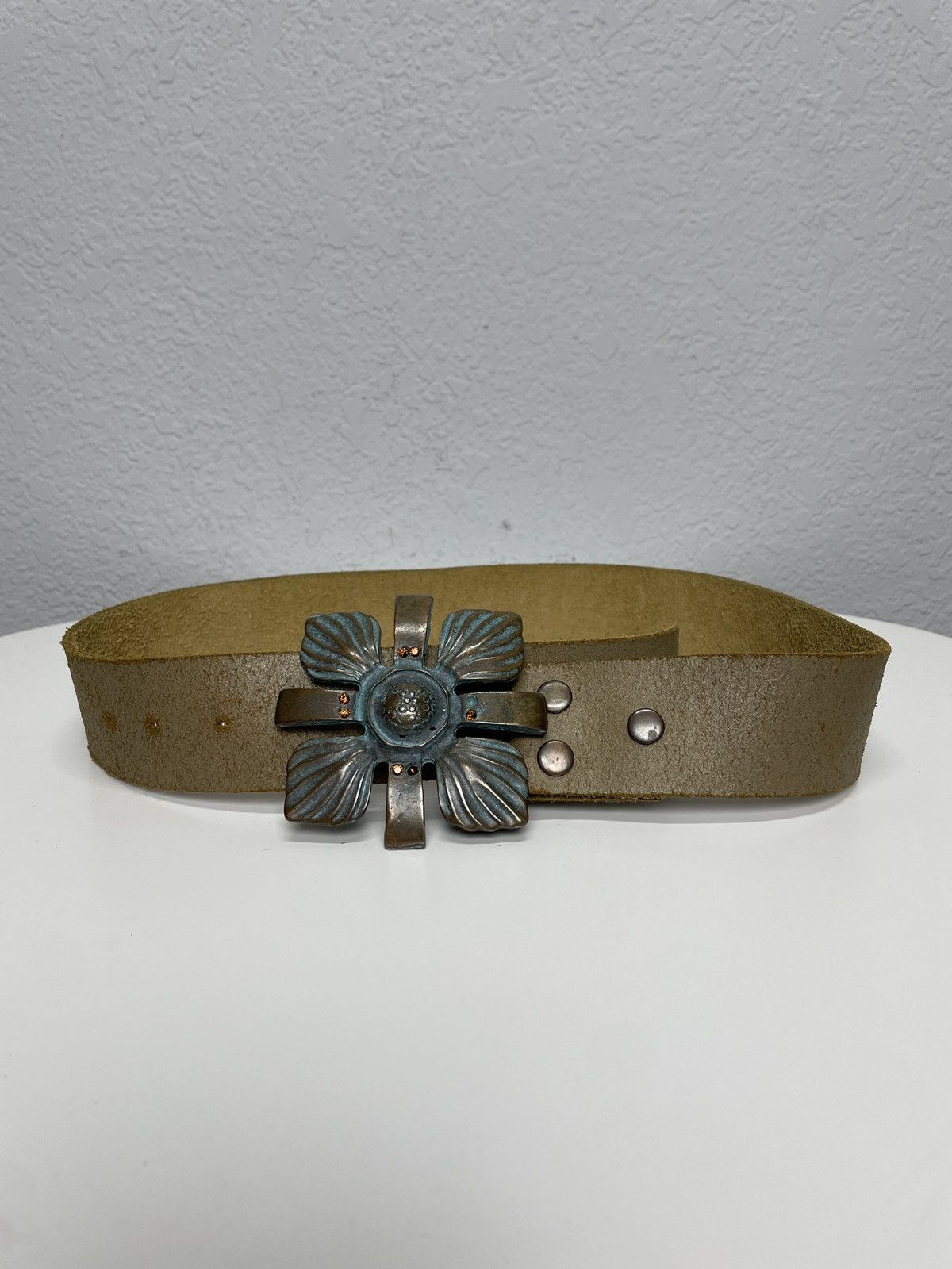 If Six Was Nine Vintage Leather Belt Y2K Rhinestones Punk Metal Avant Garde Size 30 - 8 Thumbnail