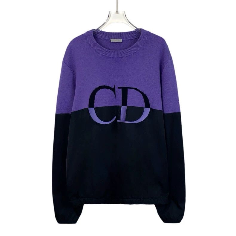 Dior Dior Color-blocked letter inlaid wool round-neck long-sleev Size US XL / EU 56 / 4 - 1 Thumbnail