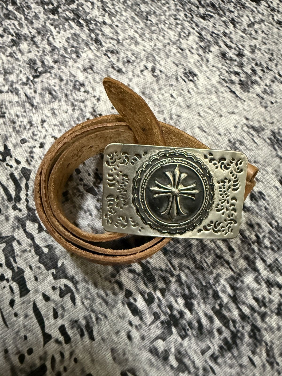 Vintage Vintage Leather Belt Inspired By Chrome Hearts Silver Cross Size 44 - 1 Thumbnail