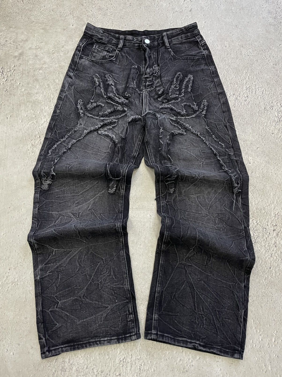 Coogi Black Denim distressed wide coogi style Pants Stitch sk8 Size US 31 - 1 Thumbnail