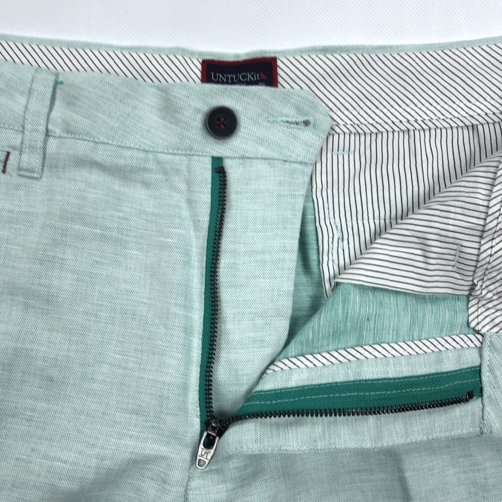 UNTUCKit UNTUCKIT Men's W36 Paumanok Linen Blend Chino Shorts Light Green Flat Front Size US 36 / EU 52 - 6 Thumbnail
