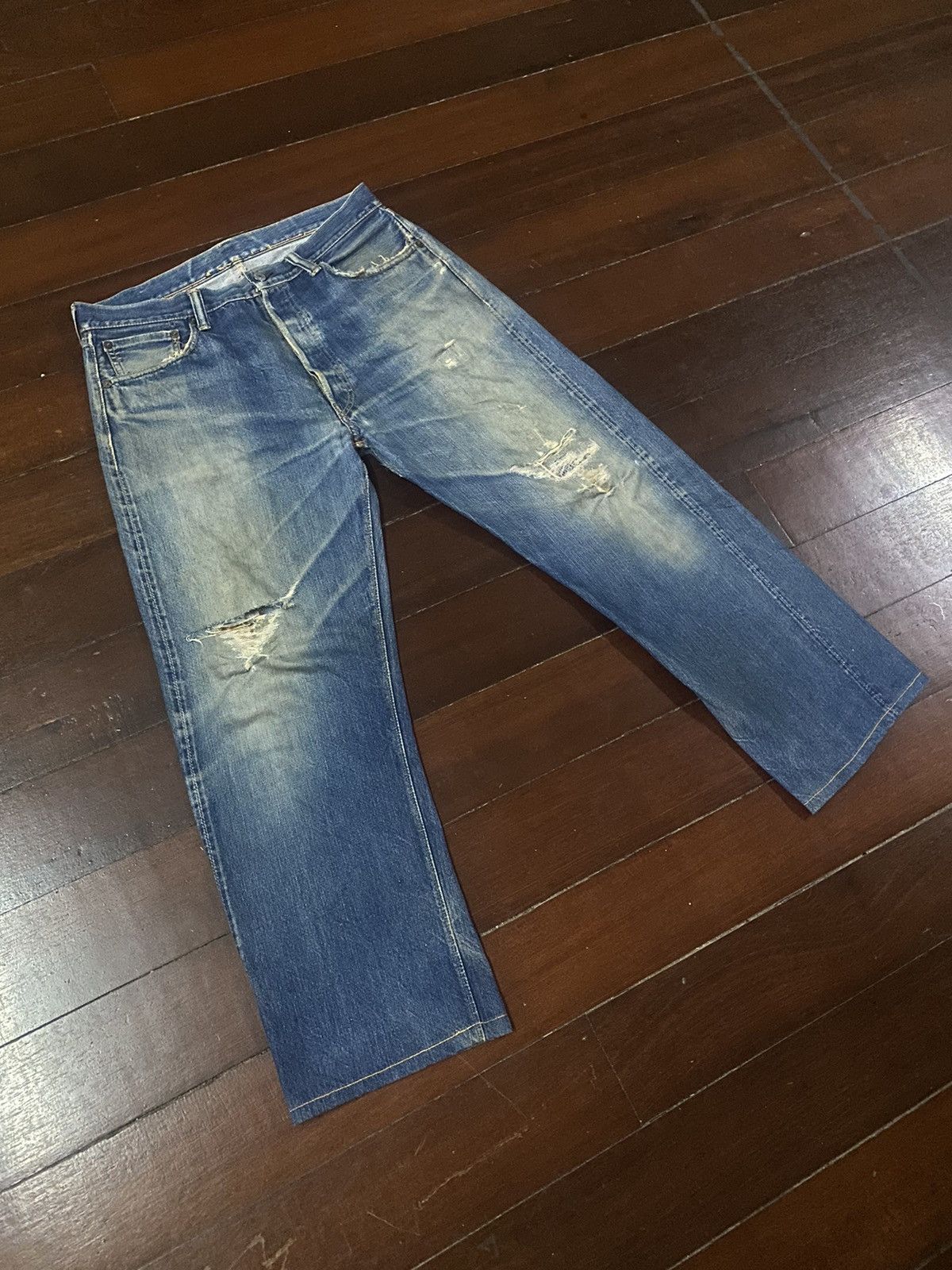 Vintage FIRE 🔥 VINTAGE 90s WAREHOUSE V STITCH DISTRESSED REWORK JEAN Size US 36 / EU 52 - 7 Thumbnail
