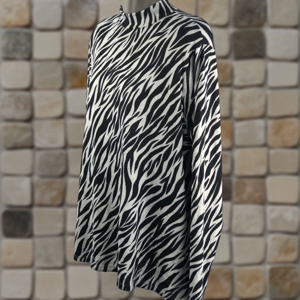 Vintage Terra & Sky Mock Neck Sweater 1X Black Gray Zebra Long Sleeve Light Knit Size XL / US 12-14 / IT 48-50 - 1 Thumbnail