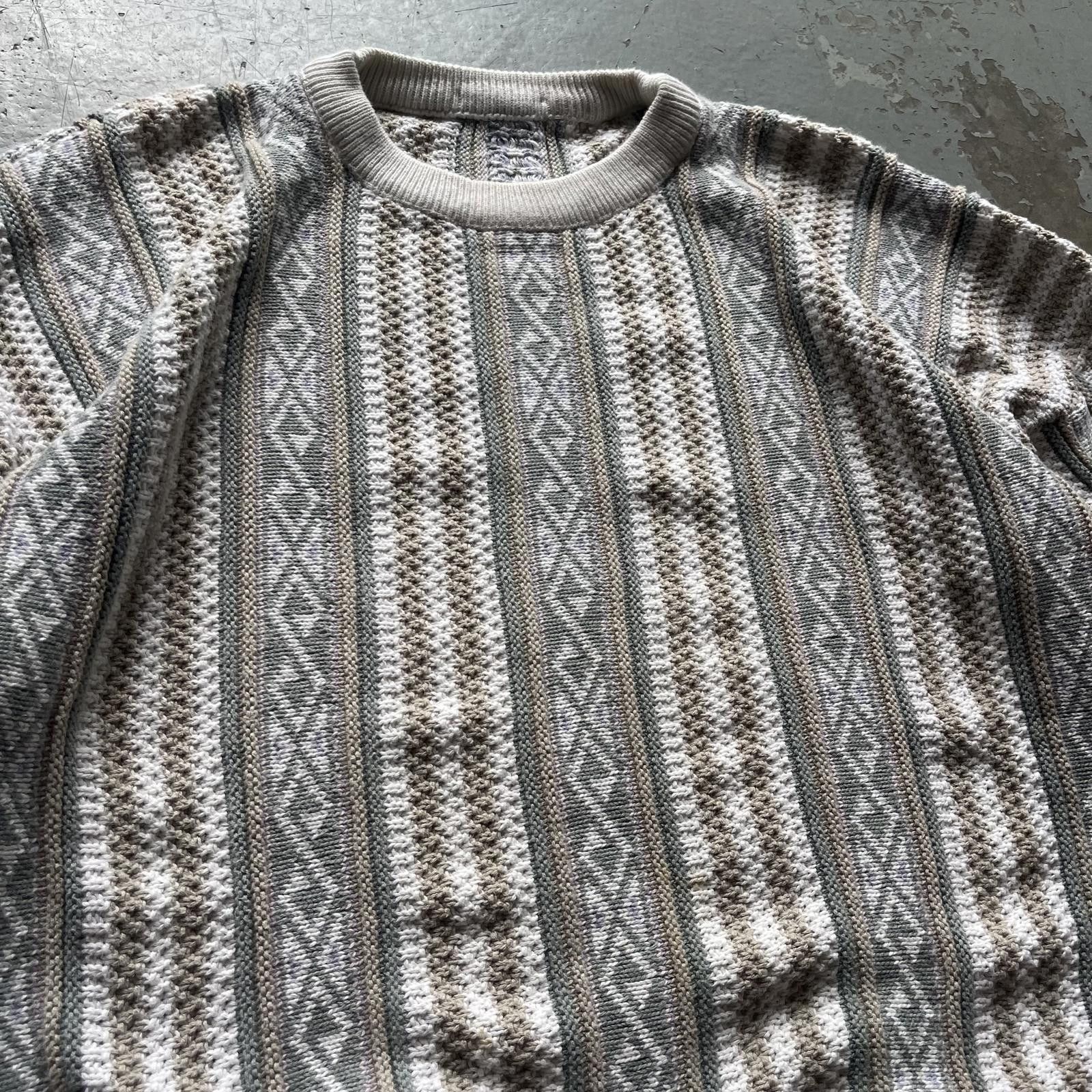 Vintage Vintage 90s 3D Knit Coogi Style Grunge Cream Green Sweater Size US XL / EU 56 / 4 - 2 Thumbnail