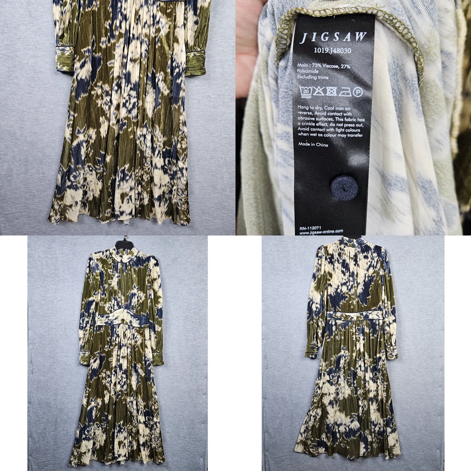 Jigsaw JIGSAW Glitched Ikat Velvet Khaki Green High Neck Midi Dress Women’s Sz 8 Size M / US 6-8 / IT 42-44 - 9 Thumbnail