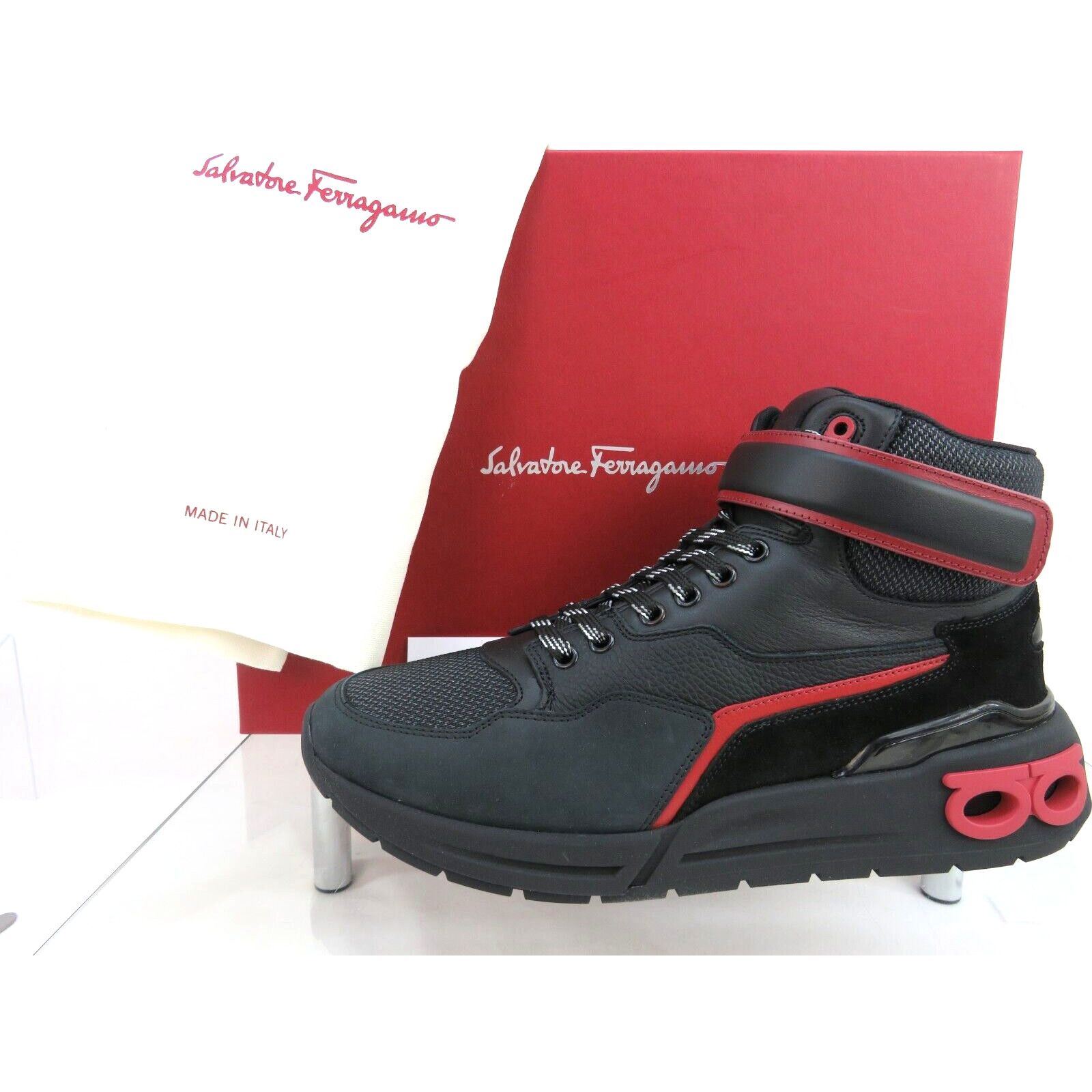 Salvatore Ferragamo COSMA HIGH BLACK LEATHER GANCINI MESH LACE SNEAKERS 10.5 M Size US 10.5 / EU 43-44 - 3 Thumbnail