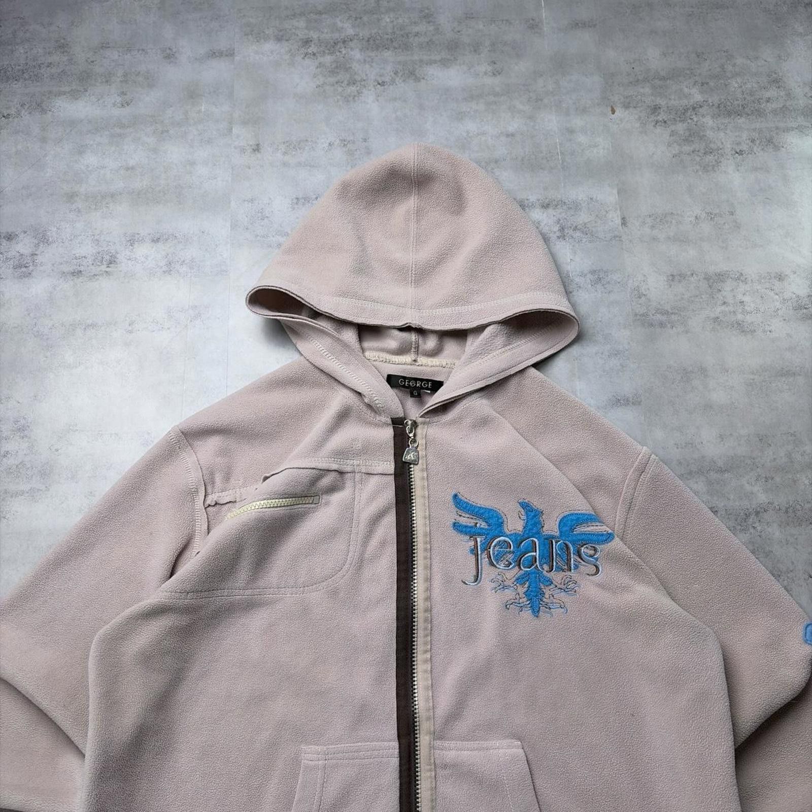 George Y2K Beige George Grunge Skater Fleece Zip Up Hoodie Size US L / EU 52-54 / 3 - 3 Thumbnail
