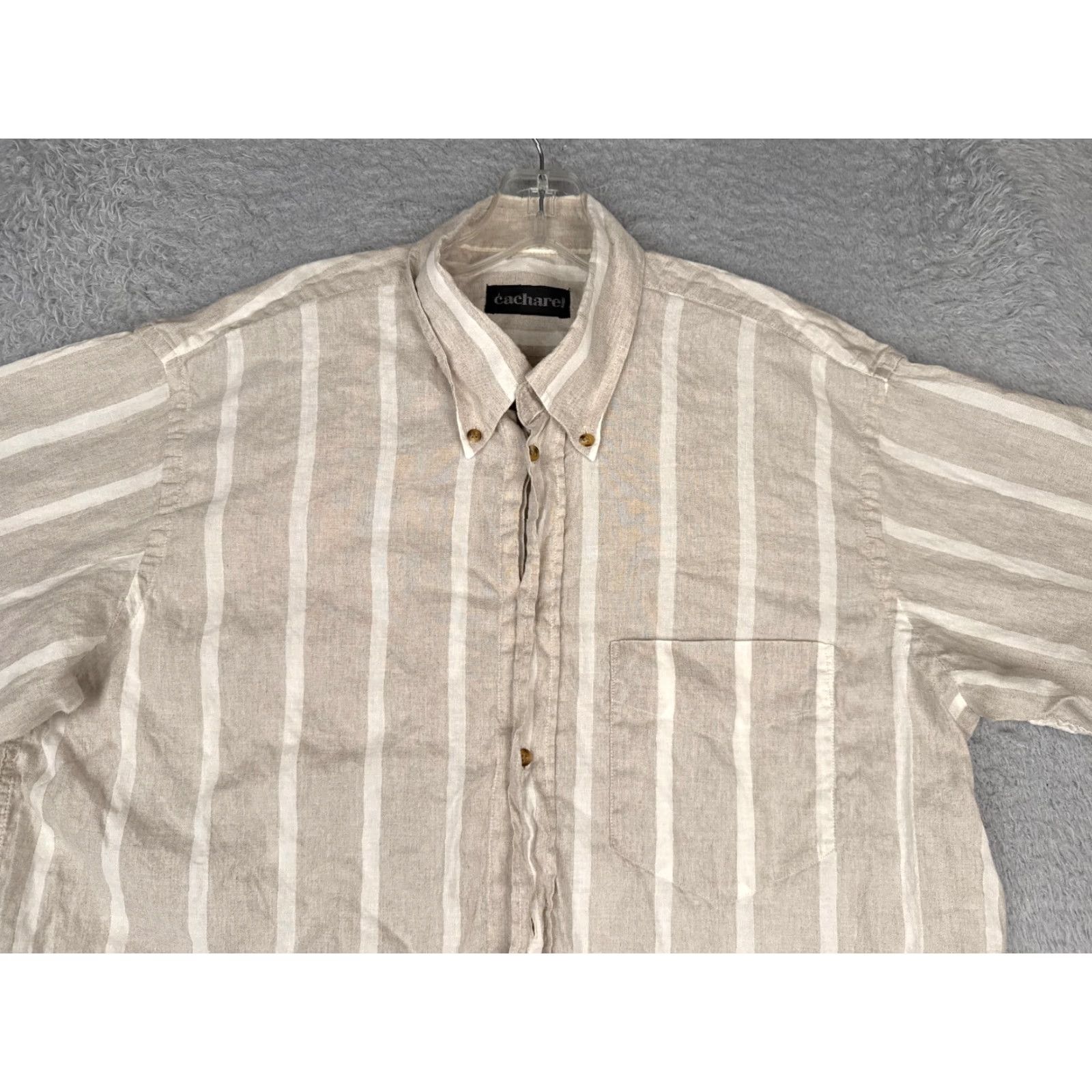Cacharel Cacharel Shirt Adult Large Gray White Stripe Button Up 100% Cotton Pocket Read Size US L / EU 52-54 / 3 - 4 Thumbnail