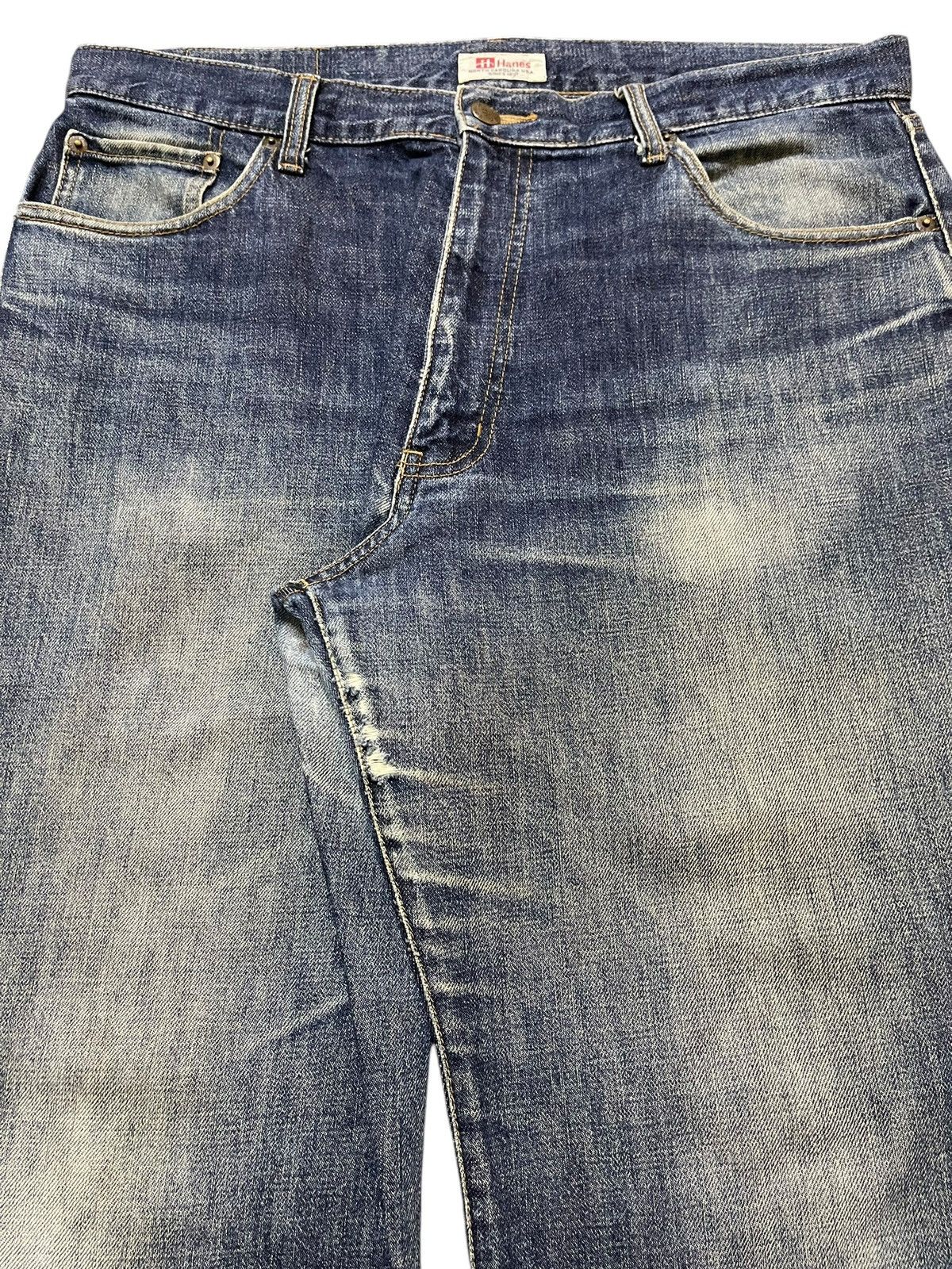 Hanes Vintage 90s Hanes Faded Wash Distressed Style Baggy Jeans Size US 35 - 4 Thumbnail