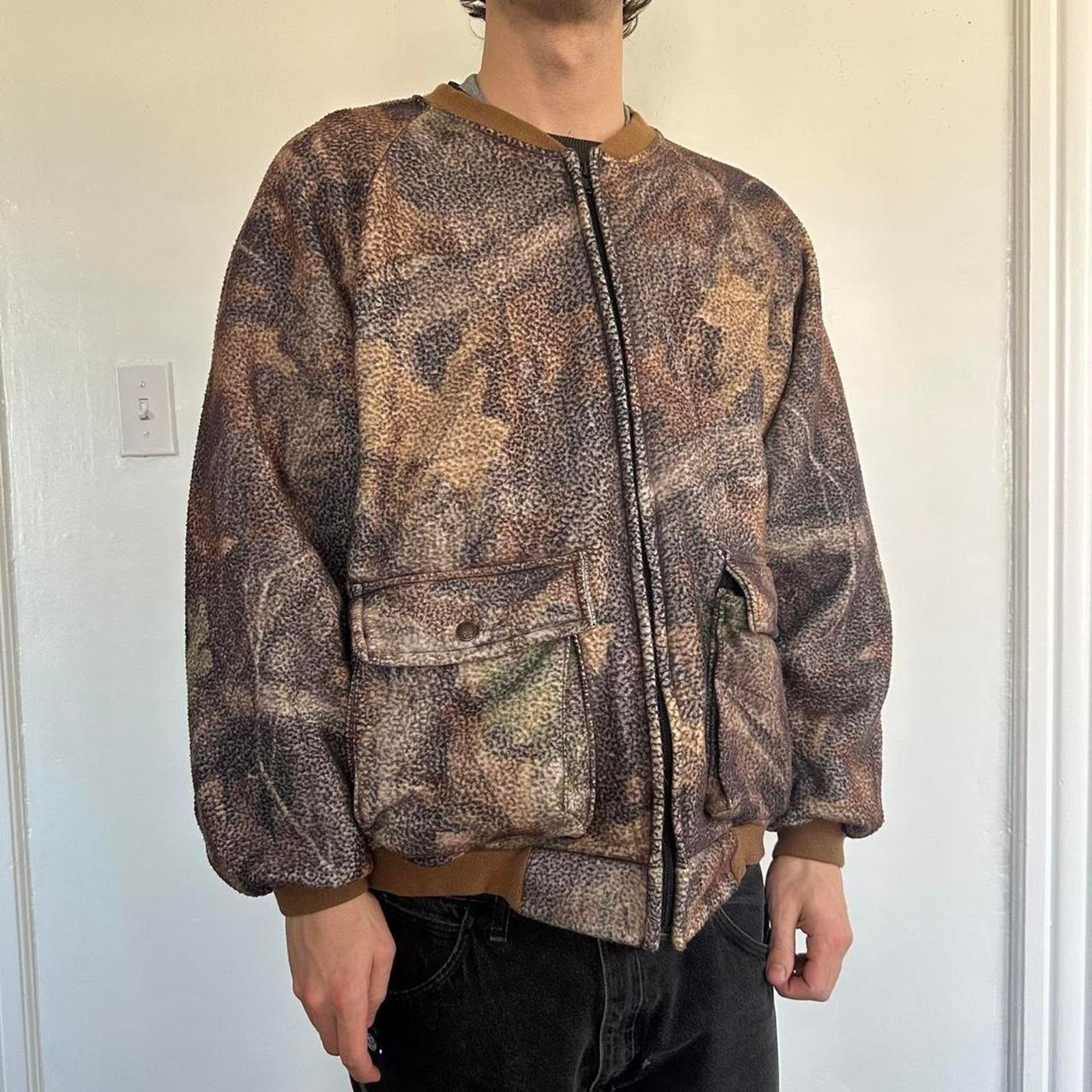 Vintage Vintage Camo Fleece Hunting Bomber Tactical Zip Up Jacket Size US L / EU 52-54 / 3 - 5 Thumbnail