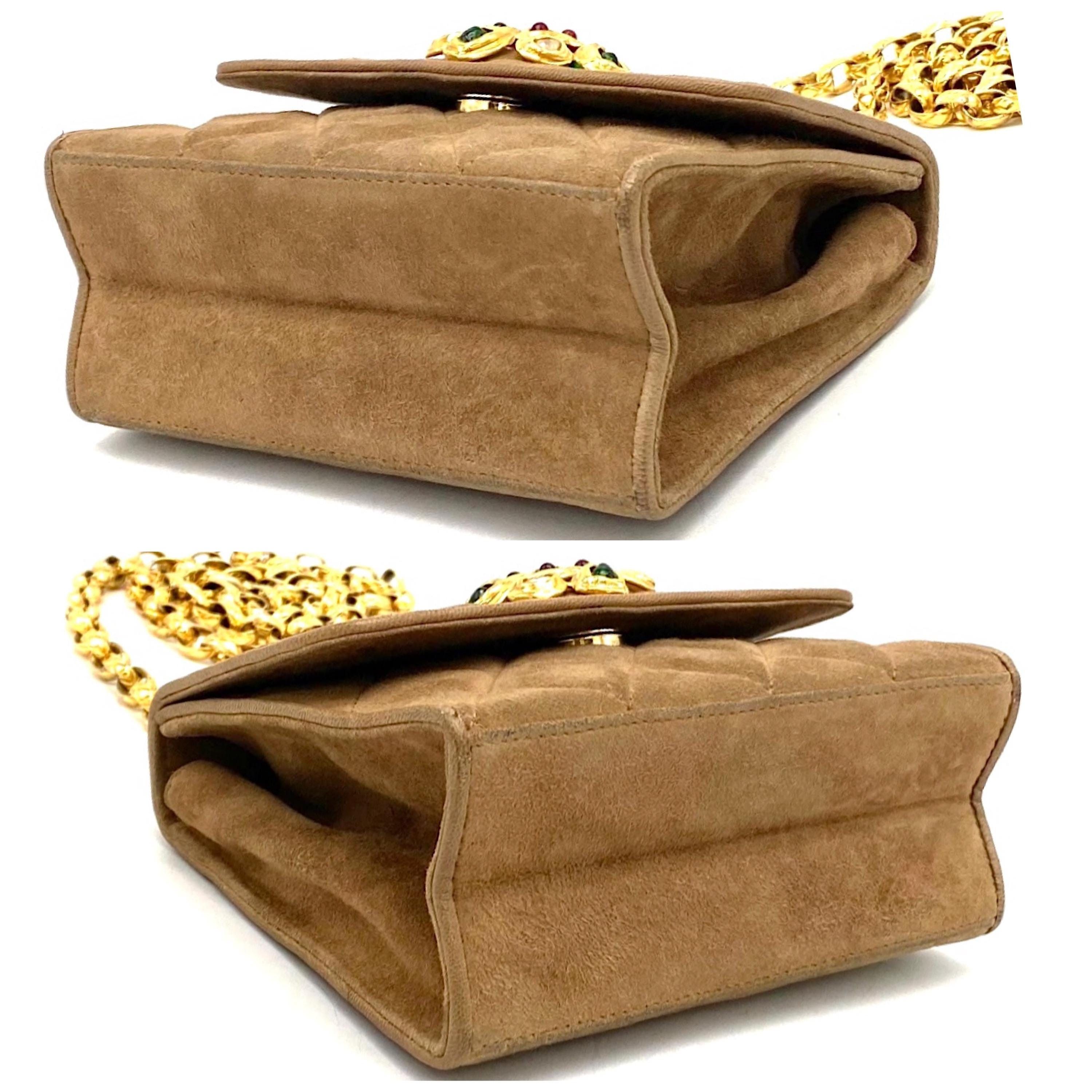 Chanel Vintage CHANEL beige brown genuine suede chain bag, gripoix Size ONE SIZE - 6 Thumbnail