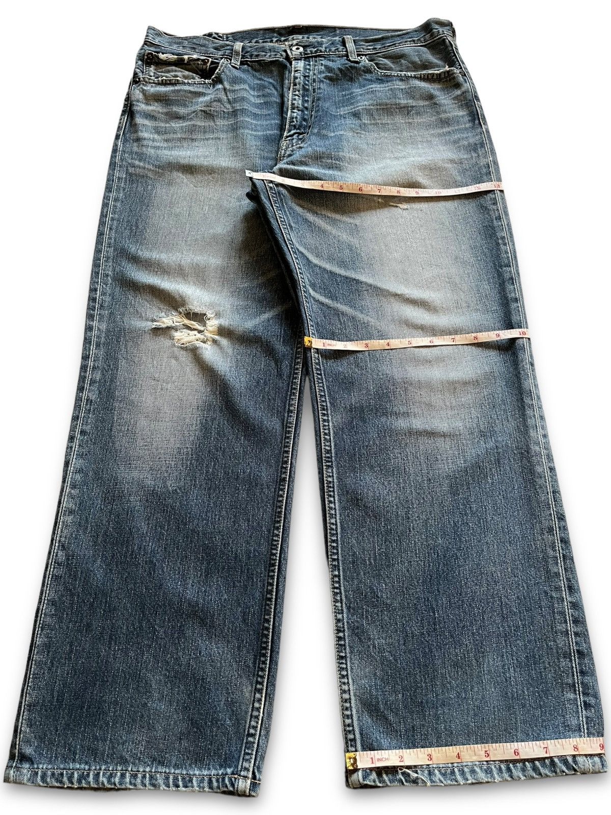 Levi's Vintage 90s Levis 502 Blue Wash Distressed Baggy Jeans Size US 37 - 12 Thumbnail