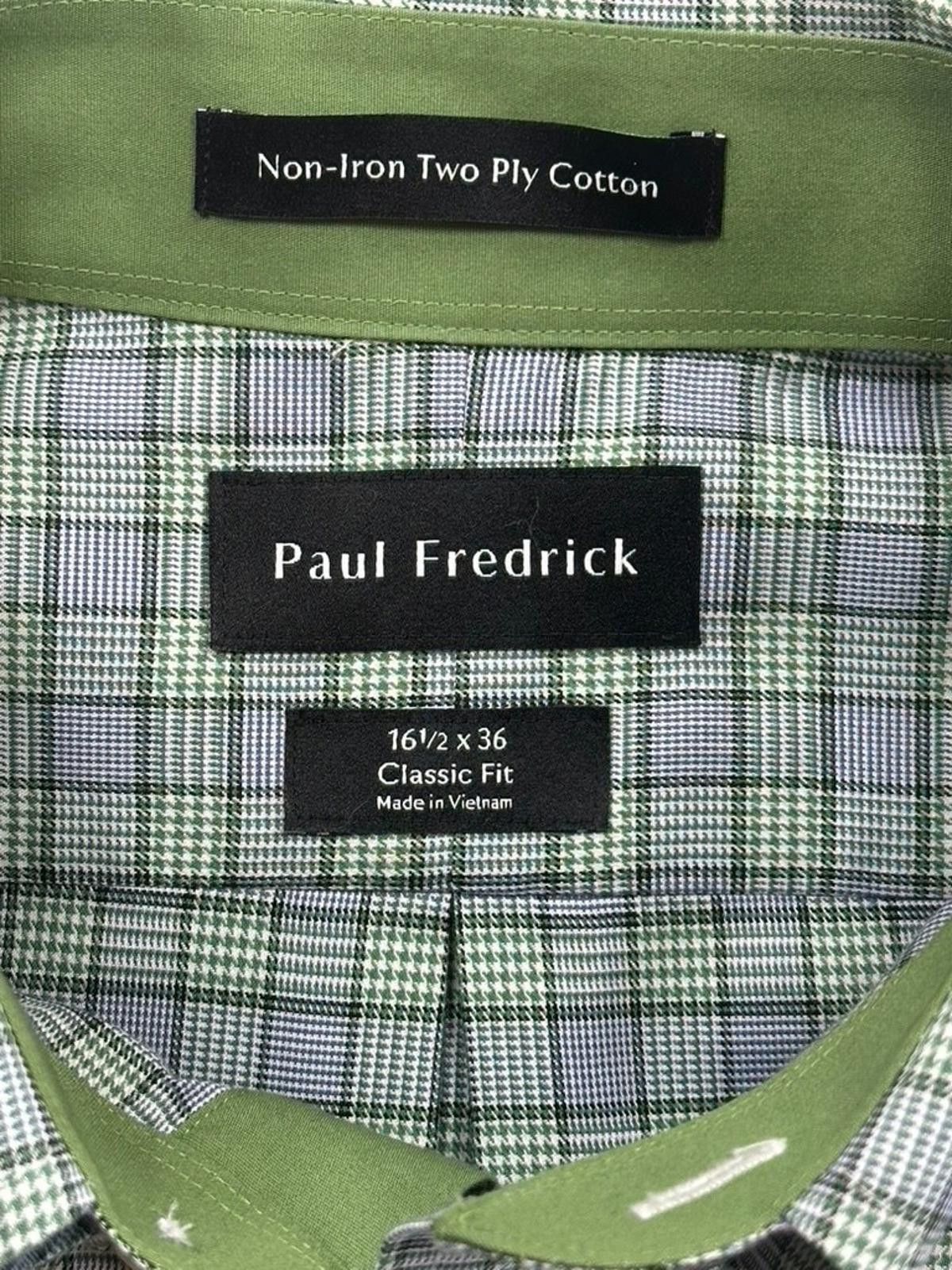 Paul Fredrick Paul Fredrick No Iron 2-Ply Cotton Button Down Green 16.5/36 Size 42R - 3 Thumbnail