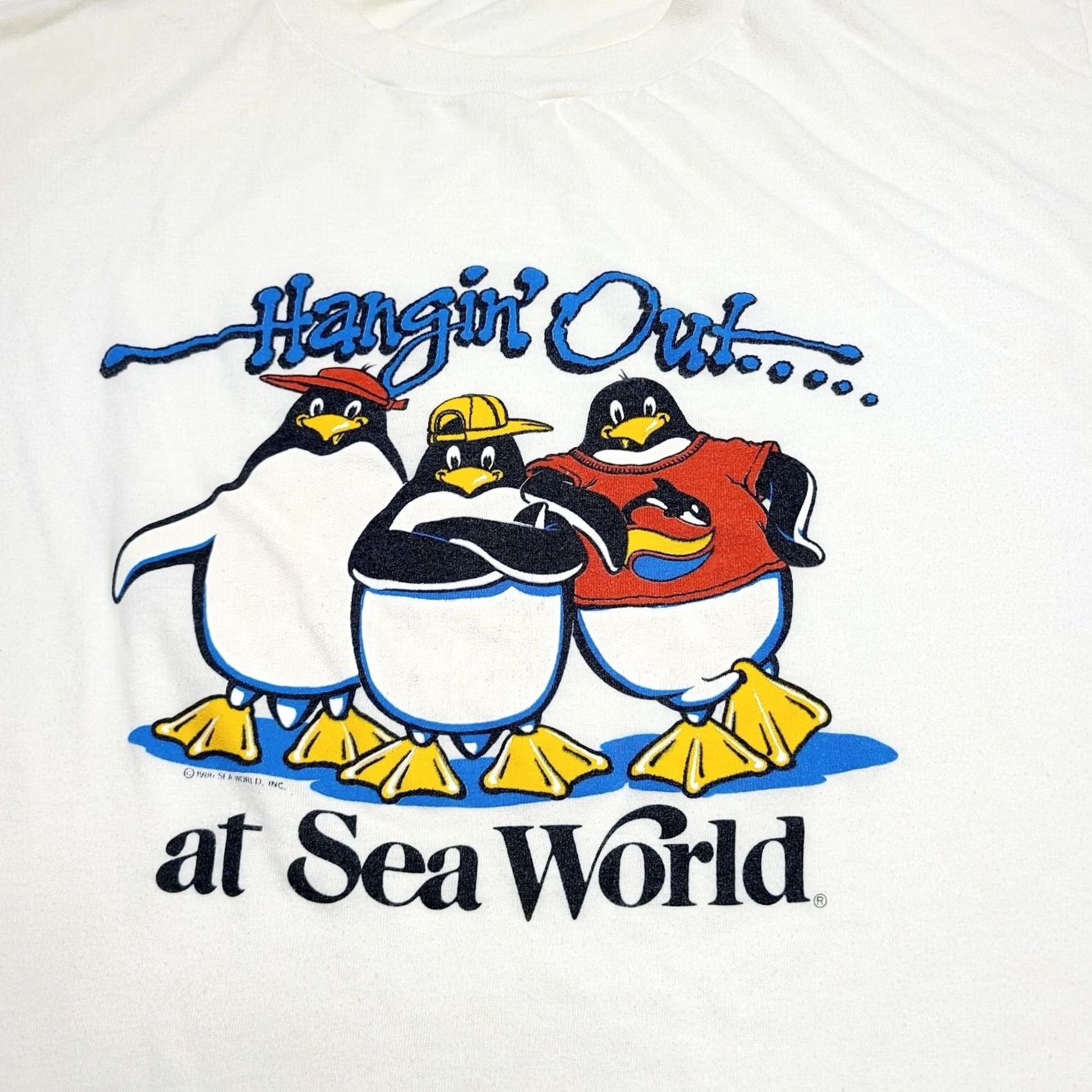 Anvil VINTAGE 1986 "Hanging Out At Sea World" Adult XL Single Stitch Penguins T-Shirt Shirt Mens XS? Size US XL / EU 56 / 4 - 2 Thumbnail