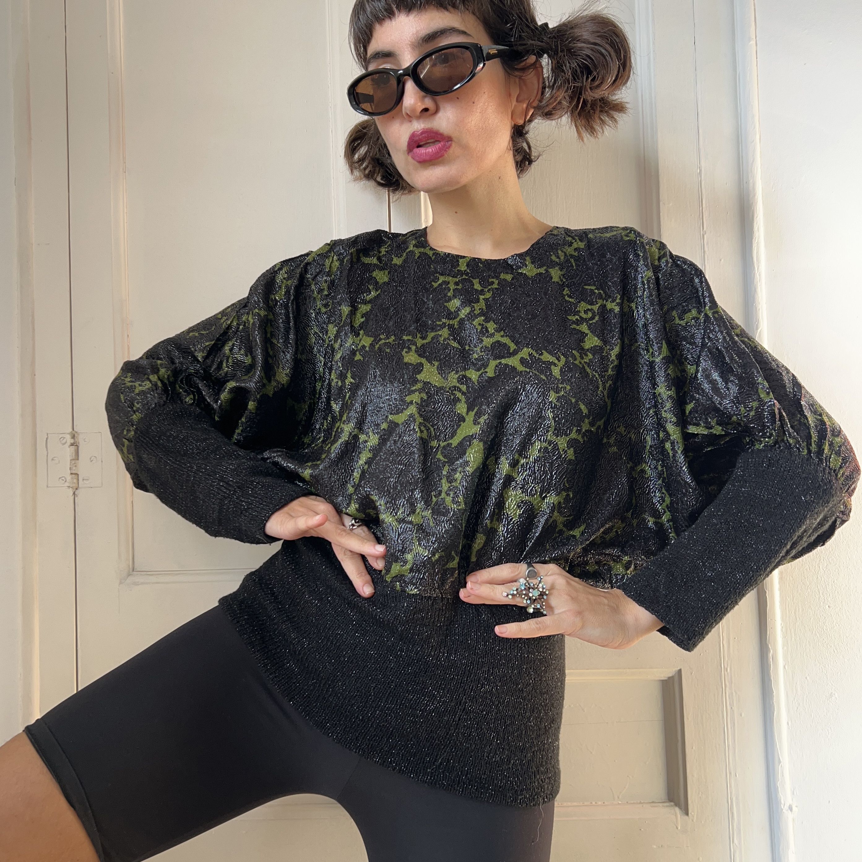 Vintage Vintage 80s Batwing Sparkle Blouse Size ONE SIZE - 4 Thumbnail