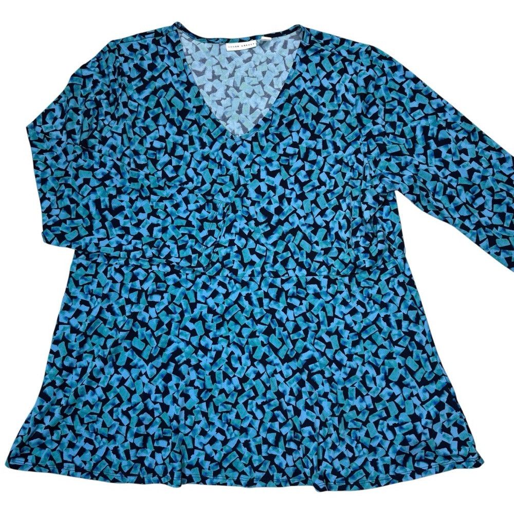 Other Susan Graver Printed Liquid Knit Peplum V-Neck Long Sleeve Size XL / US 12-14 / IT 48-50 - 2 Thumbnail