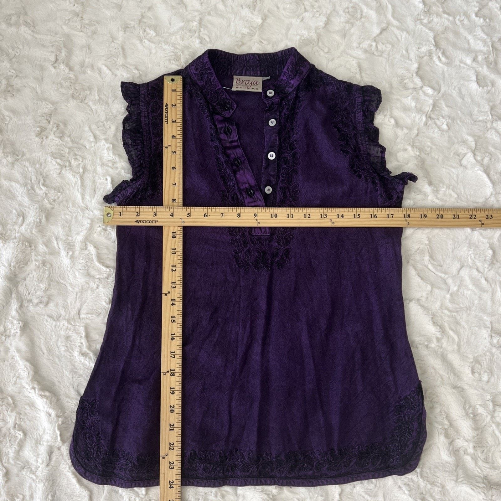 Other Braja Embroidered Top Blouse Sz M Purple Short Sleeve Size M / US 6-8 / IT 42-44 - 4 Thumbnail