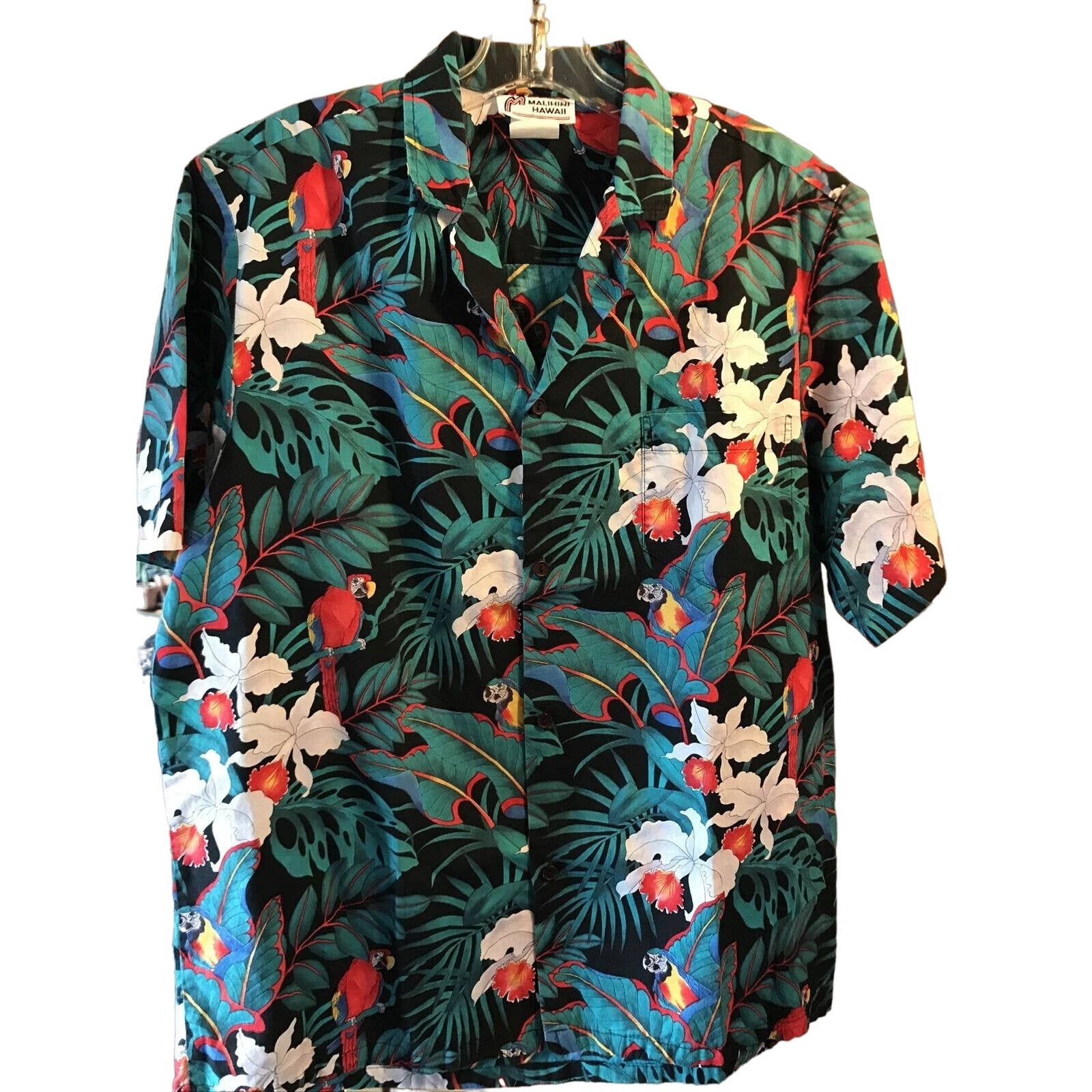 Other Malihini VTG Mens L Parrot Black Green Floral Hawaiian Shirt Size US L / EU 52-54 / 3 - 1 Thumbnail