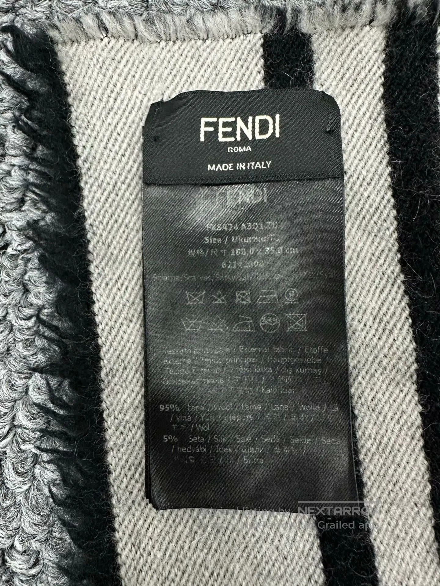 Fendi FENDI Black and white double-sided logo fringe wool scarf| Size ONE SIZE - 4 Thumbnail