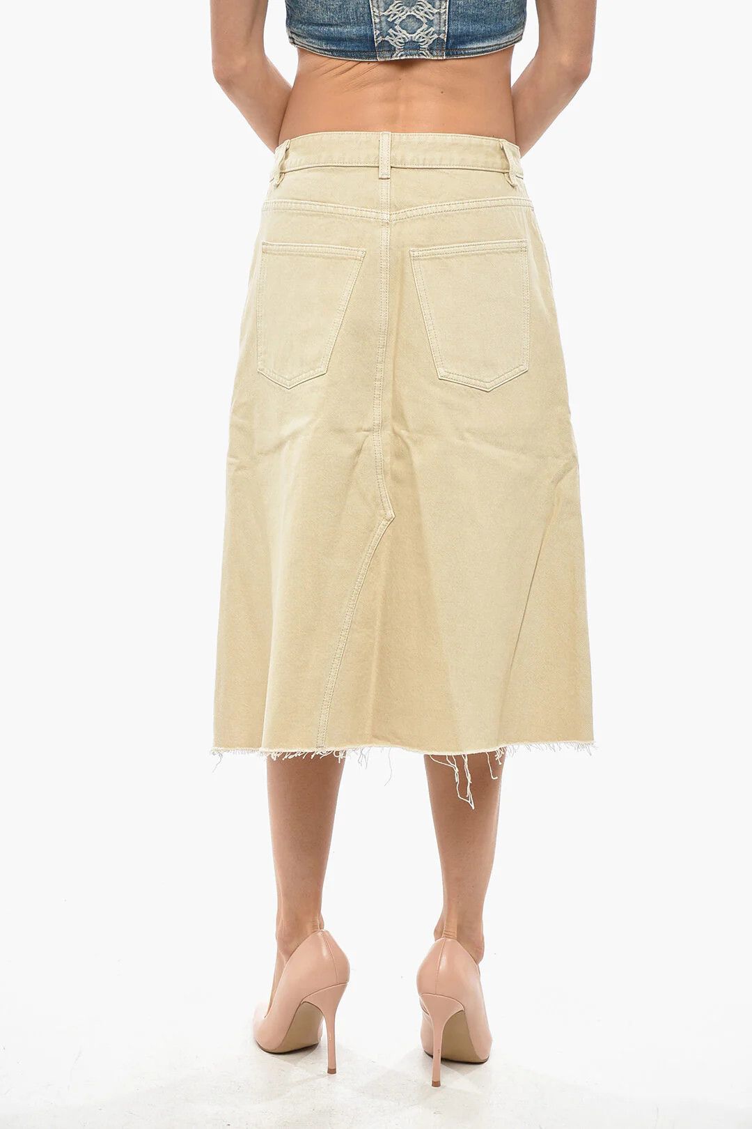 Tory Burch og1mm0426 Denim Midi Skirt in Beige Size 28" / US 6 / IT 42 - 3 Thumbnail