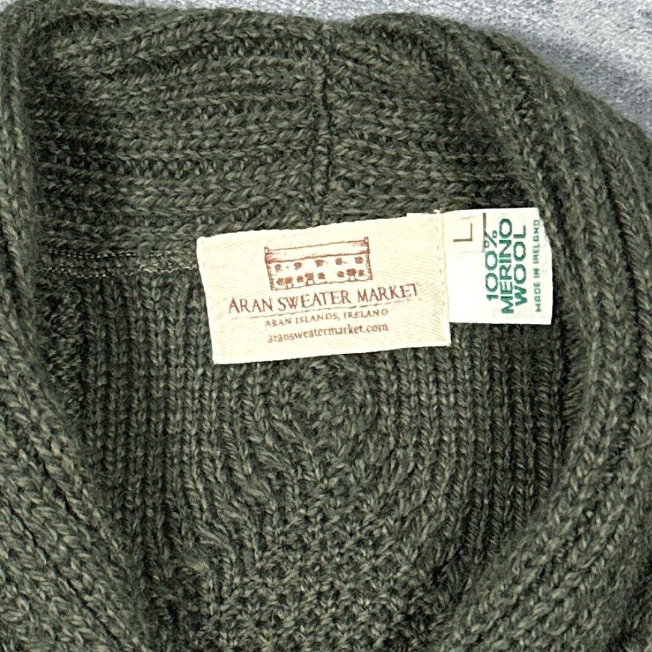 Market Aran Sweater Market Women's Cardigan Sweater Large Green Cable Knit Merino Wool Outdoor Classic Size L / US 10 / IT 46 - 3 Thumbnail