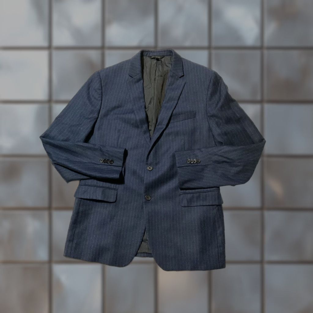 Banana Republic VINTAGE Banana Republic Marzotto Striped Wool Navy Blue Sportscoat Blazer Jacket Sz. 42R Men Blazer Navy Striped Wool 42R Mens Jacket Size 42R - 1 Thumbnail