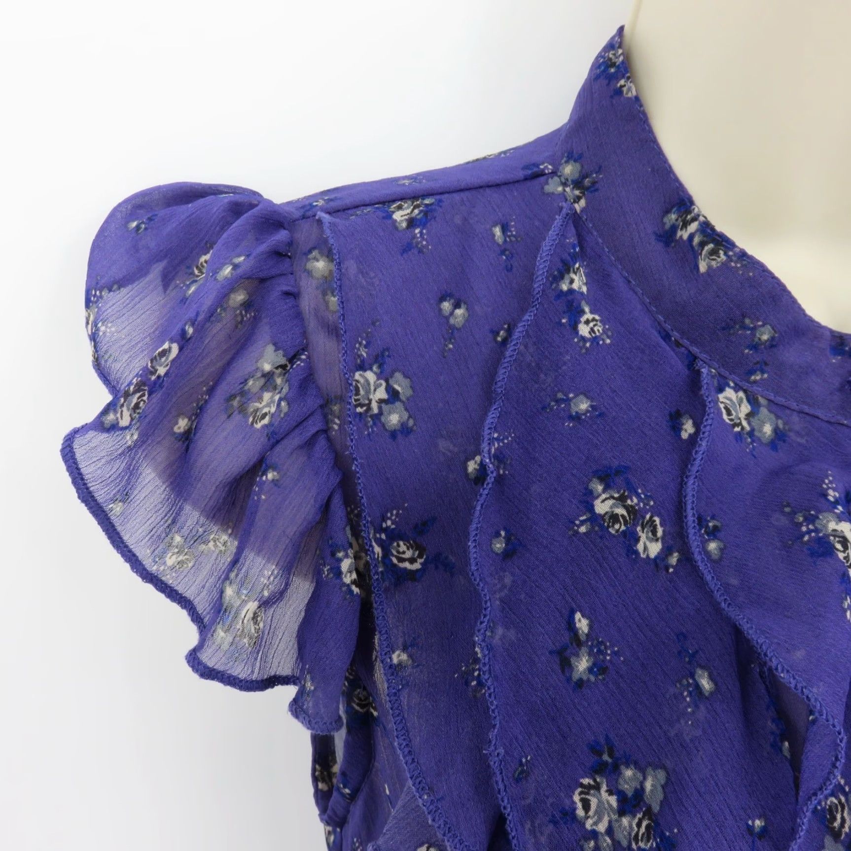 Vintage VINTAGE Kirra Shirt Juniors Small Purple Rose Floral Sheer Ruffle Blouse Top Button Closure Casual Size S / US 4 / IT 40 - 3 Thumbnail