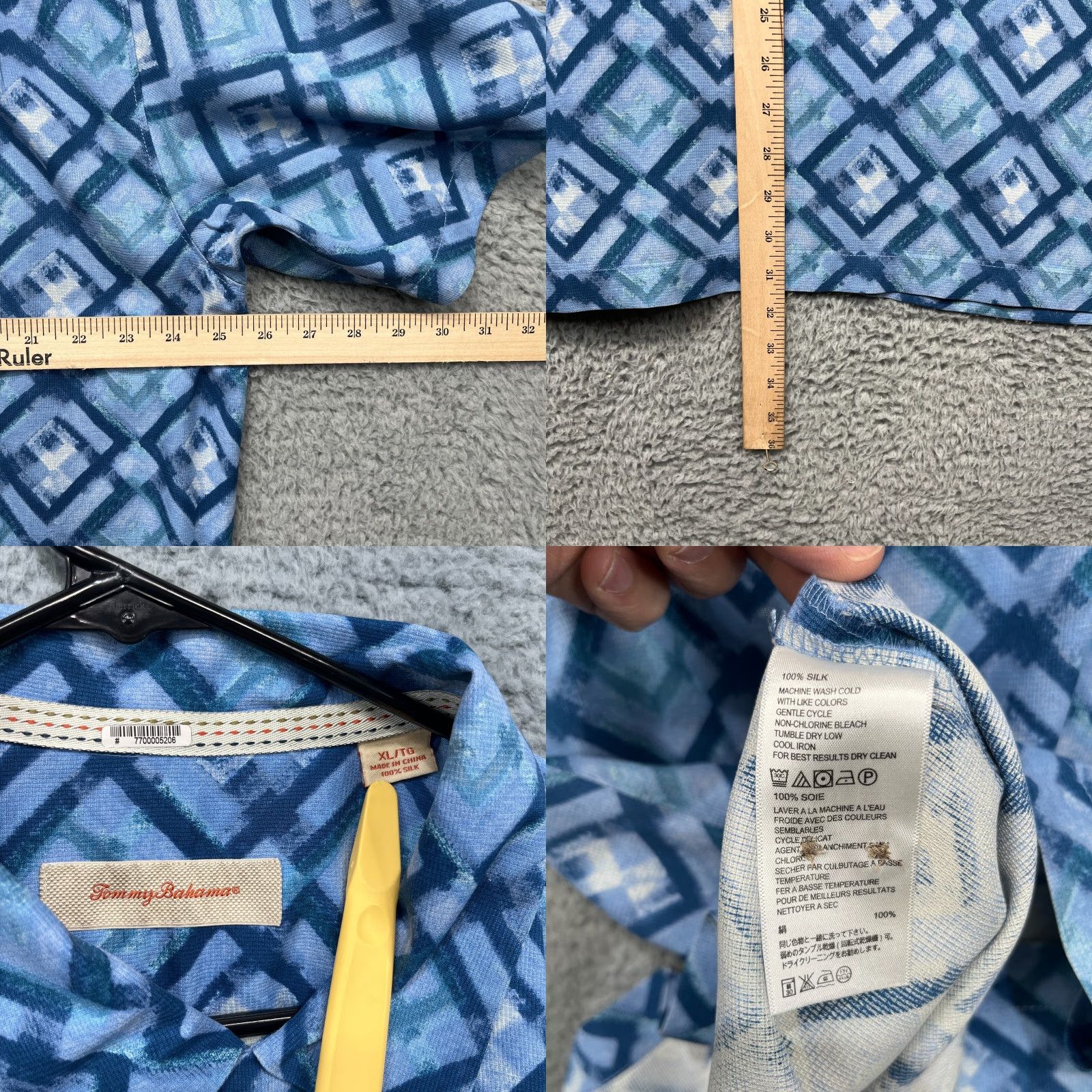 Tommy Bahama Tommy Bahama Camp Shirt Mens XL Blue Geometric Silk Hawaiian Loop Collar Cruise Shirt Size US XL / EU 56 / 4 - 8 Thumbnail