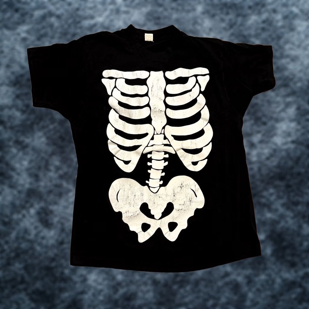 Vintage VINTAGE Screen Stars T Shirt Skeleton Glow In The Dark Black XL 80s 90s Halloween Horror Skull Ribs USA Mens Size US XL / EU 56 / 4 - 1 Thumbnail