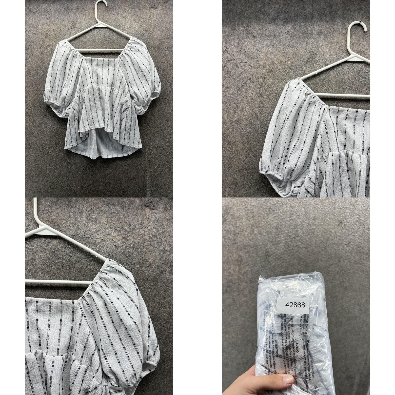 Madewell Madewell Blouse Womens Medium White Stripe Square Neck Puff Sleeve Peplum Top Size M / US 6-8 / IT 42-44 - 8 Thumbnail