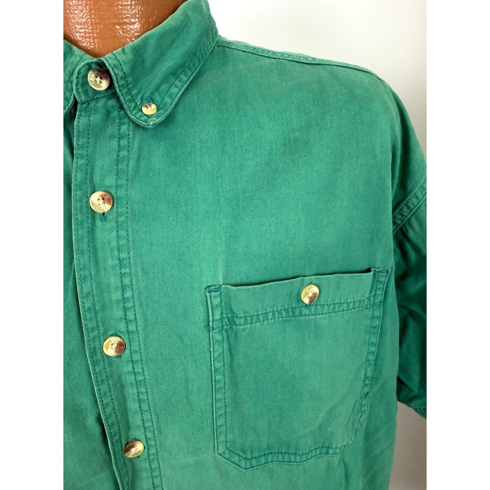 Faded Glory VINTAGE 90s Faded Glory Shirt Men XL Green Cotton Twill Button-Up Short Sleeve Regular Shadowed Sturdy Midweight Pockets 90s Theme Mens Size US XL / EU 56 / 4 - 6 Thumbnail