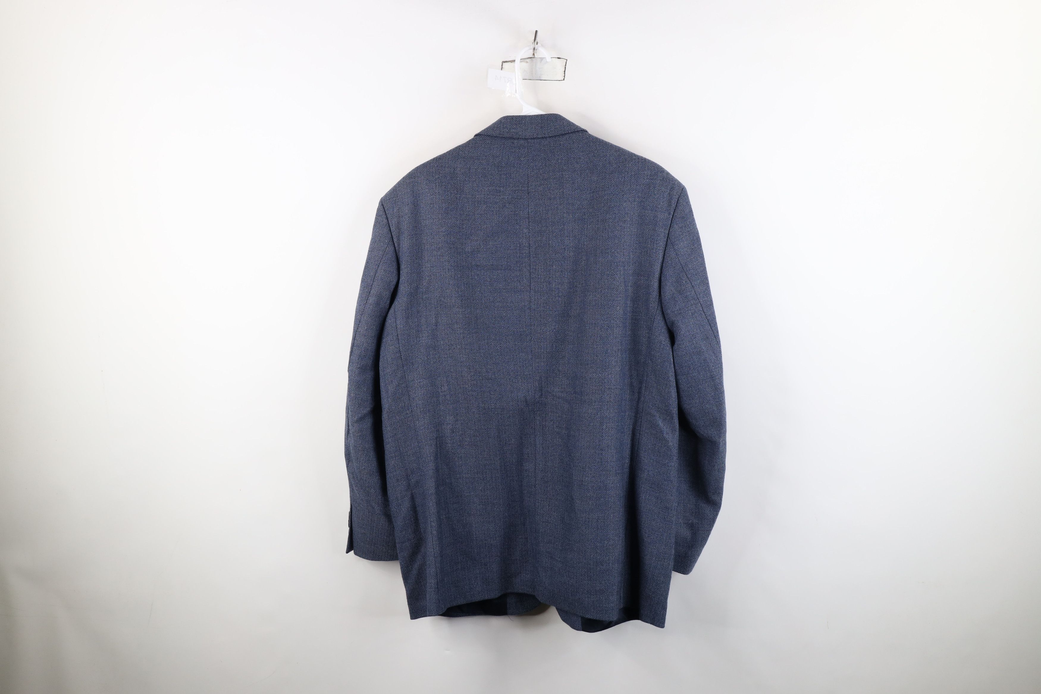 Vintage Vintage 90s Y2K Herringbone Suit Coat Blazer Jacket Blue Size US XXL / EU 58 / 5 - 13 Thumbnail