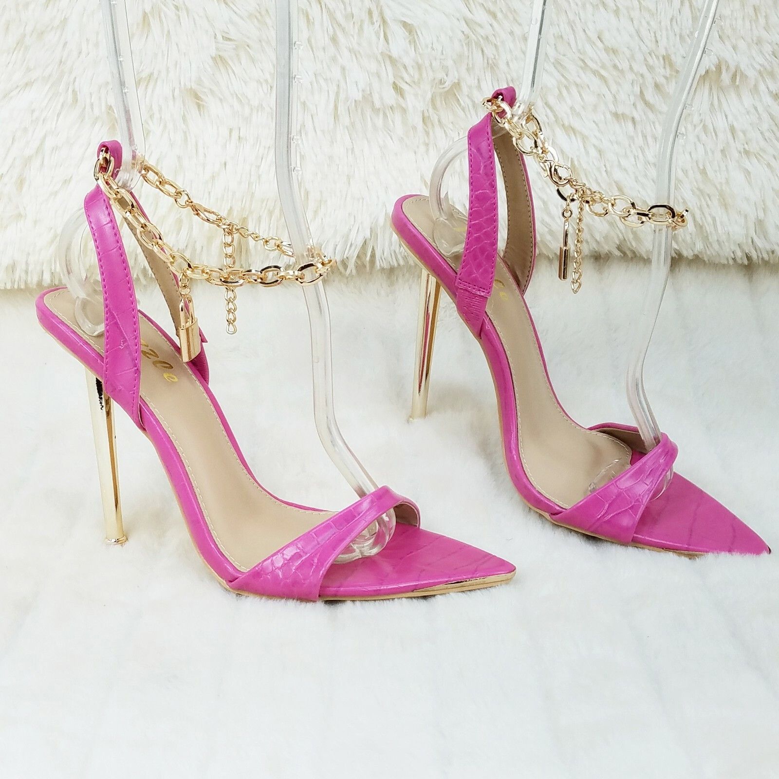 Other Nicely Pad Lock Chain Strap High Heels Metal Toe Tip Shoes F Size US 9 / IT 39 - 3 Thumbnail