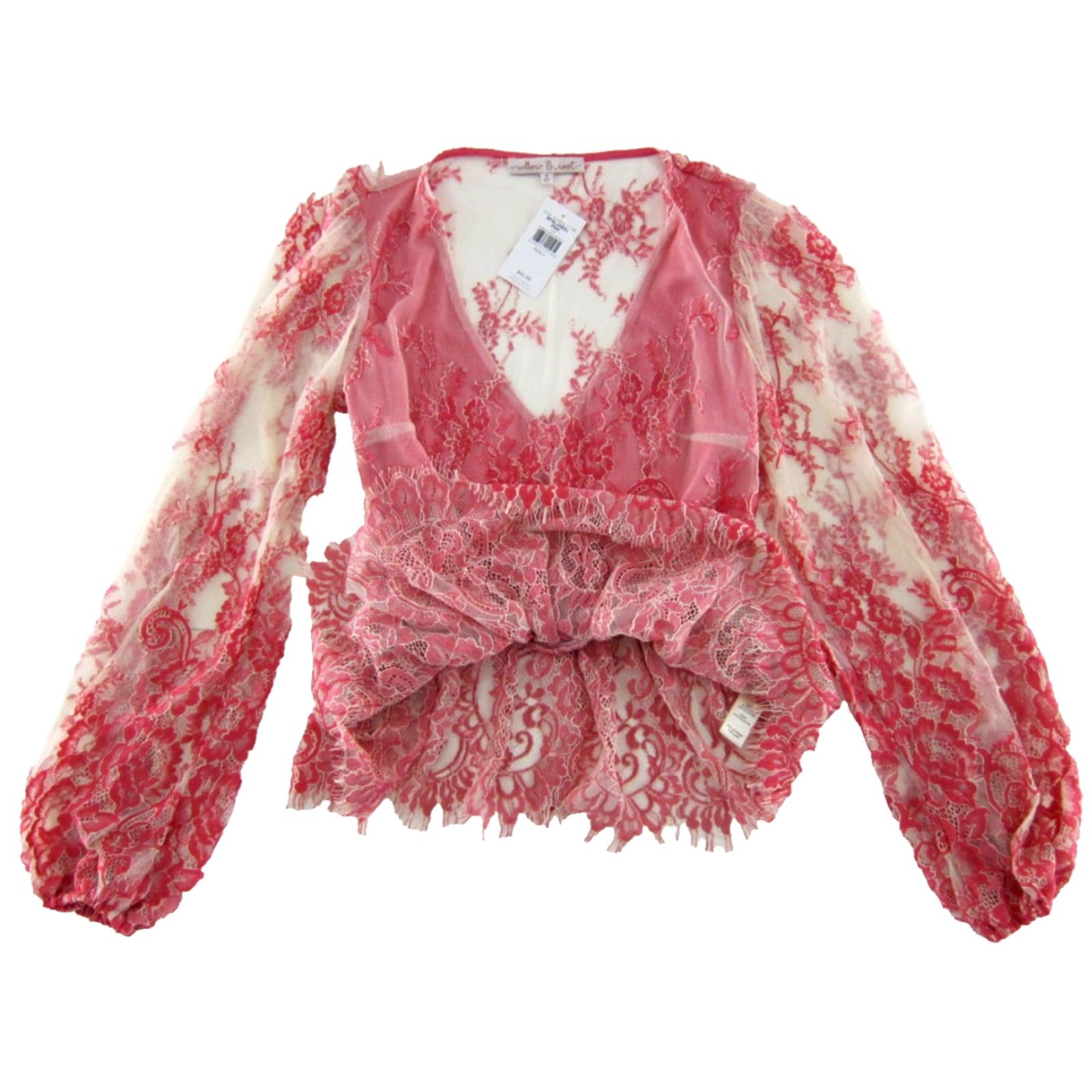 Vintage VINTAGE Willow & Root Pink Ivory Floral Embroidered Lace Long Sleeve V-Neck Blouse S Size S / US 4 / IT 40 - 4 Thumbnail