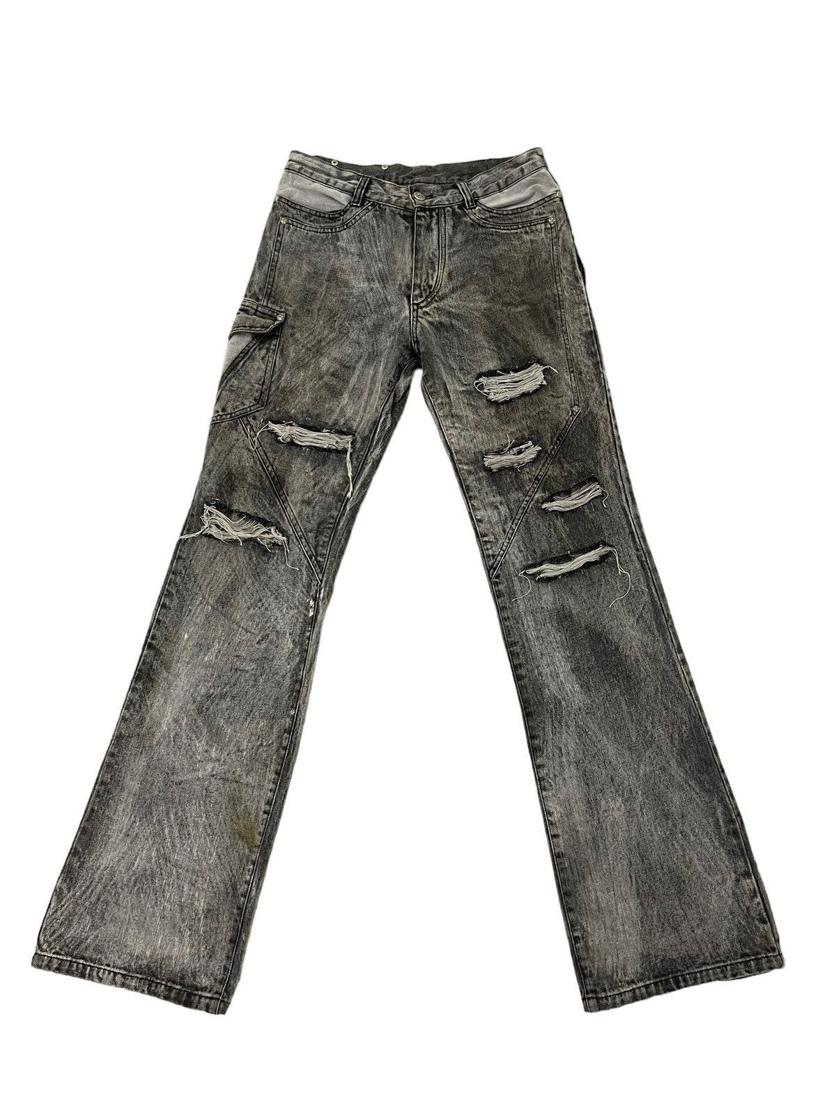 Japanese Brand Flare Jeans Berning Sho Faded Distress Boot Cut 7🟦8 Size US 30 / EU 46 - 2 Thumbnail