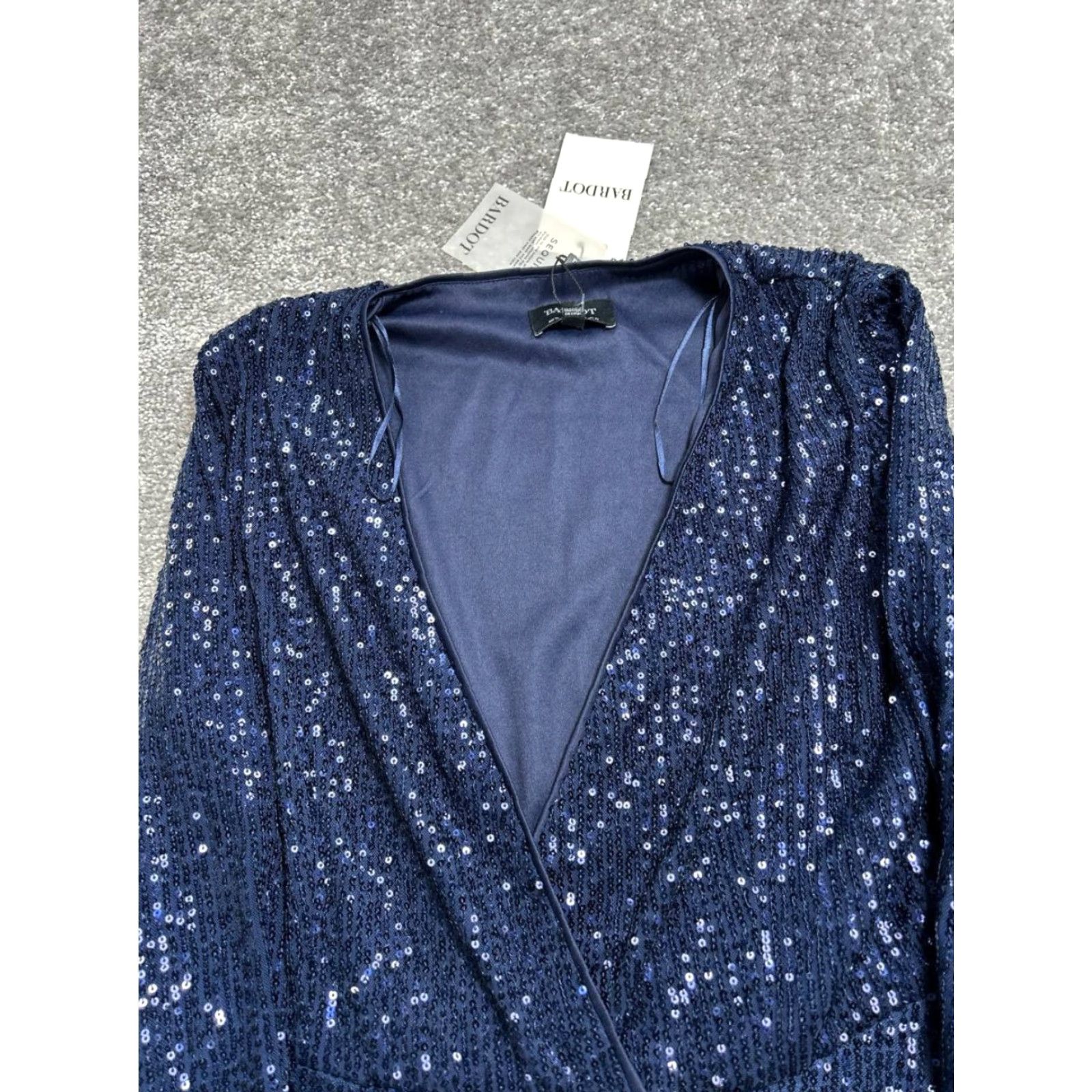 Vintage Bardot Dress Womens Medium Blue Sequin Wrap Surplice Neck Stretch New Size M / US 6-8 / IT 42-44 - 3 Thumbnail