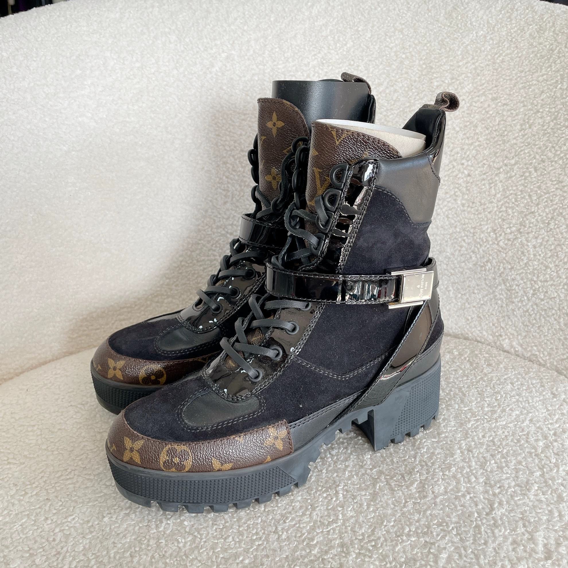 LV Monogram colorblocked suede martens boots 37.5 EU