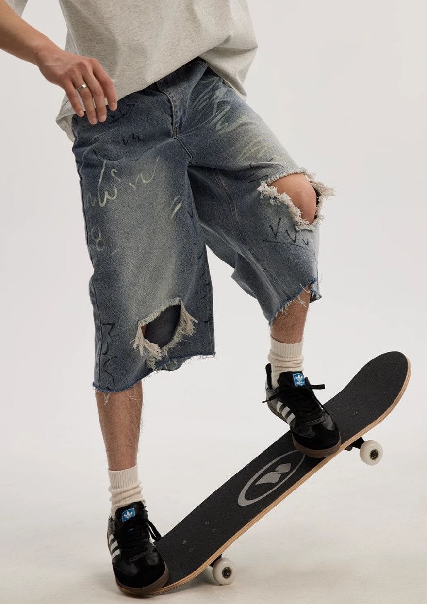 Vintage Graffiti Skater Jorts Frayed Knees | Grailed