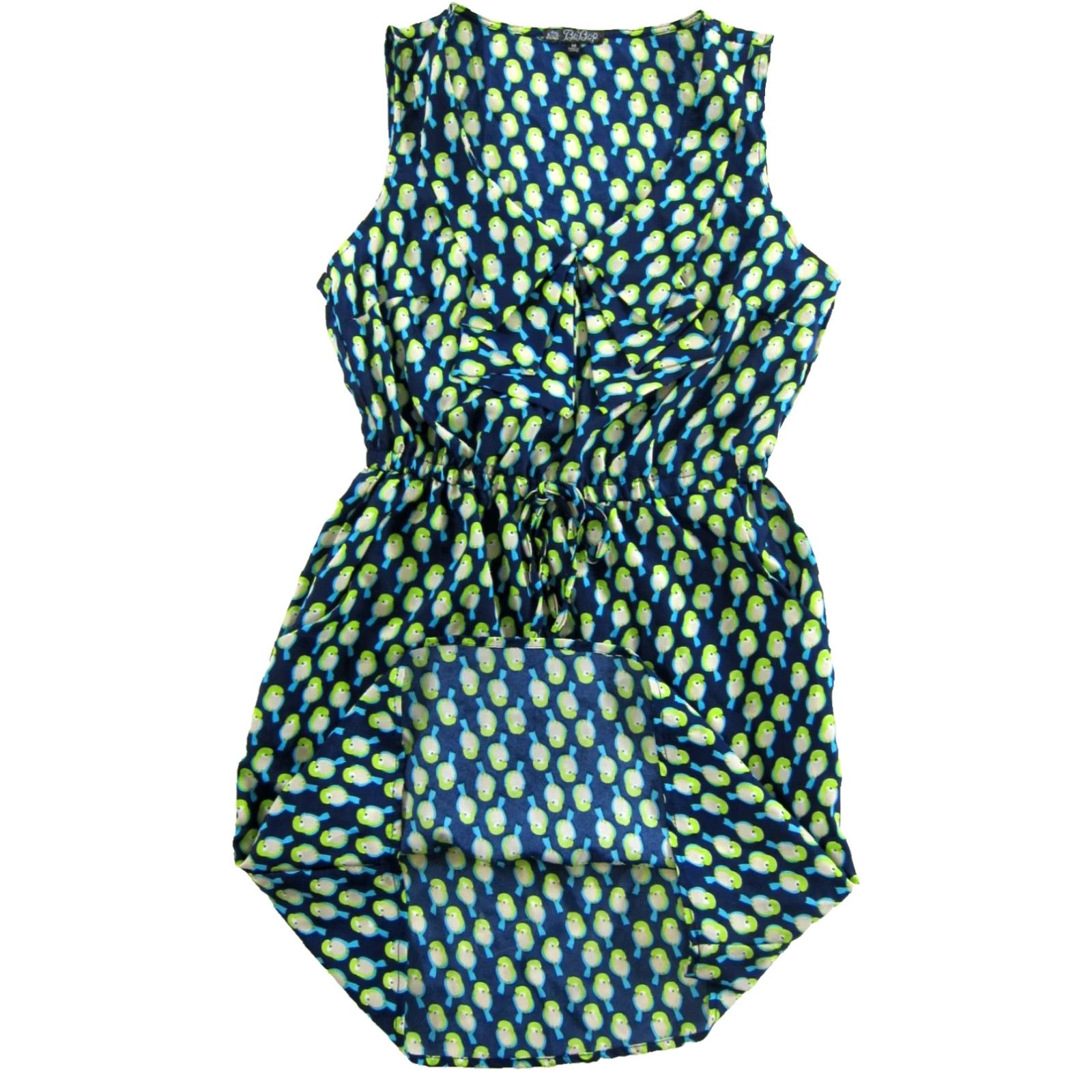 Vintage BeBop NWT Blue Green Bird Sleeveless V-Neck Pocket Tunic Dress M Size M / US 6-8 / IT 42-44 - 5 Thumbnail