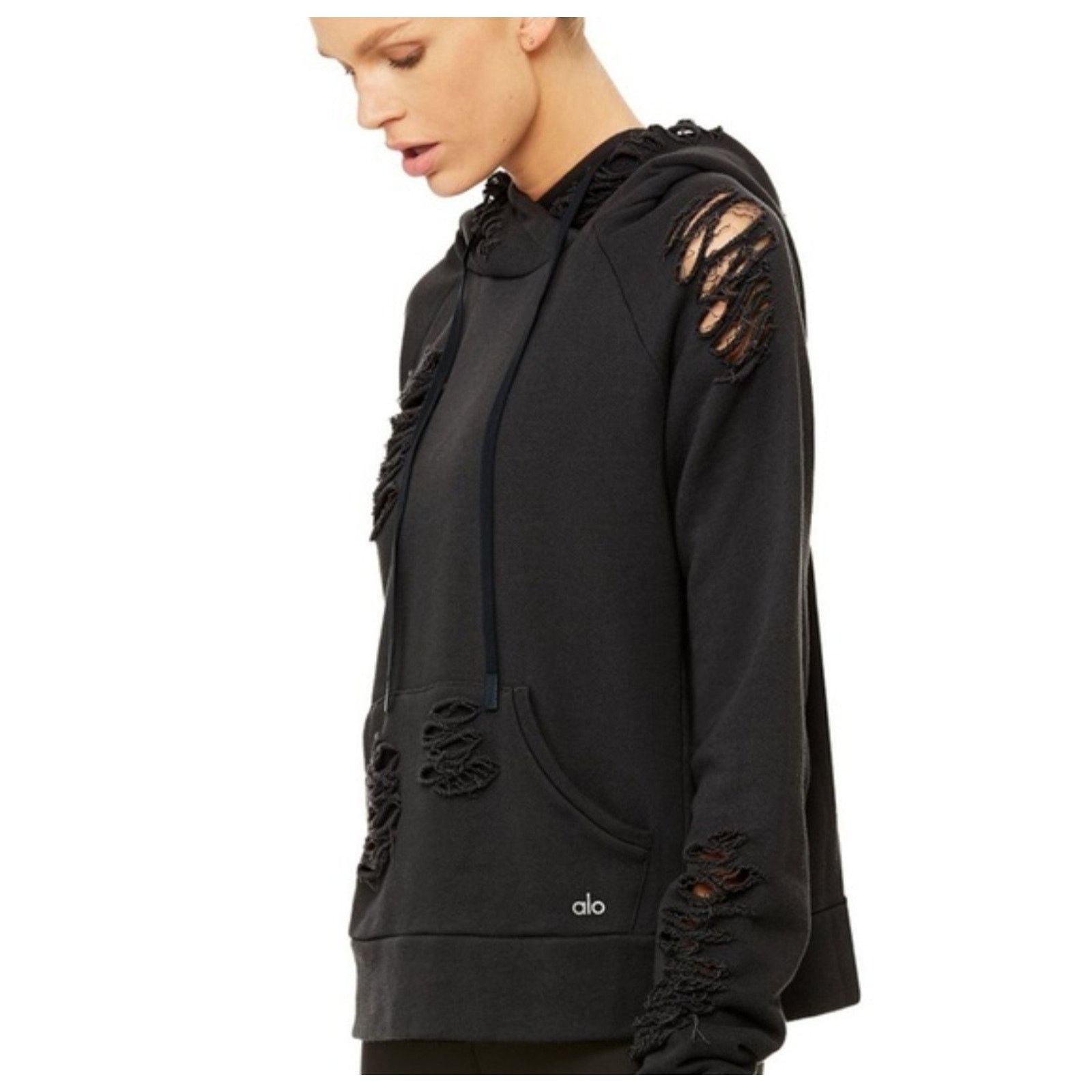 Alo Alo Yoga Hoodie Womens Distressed Ripped Sweatshirt S Size S / US 4 / IT 40 - 3 Thumbnail