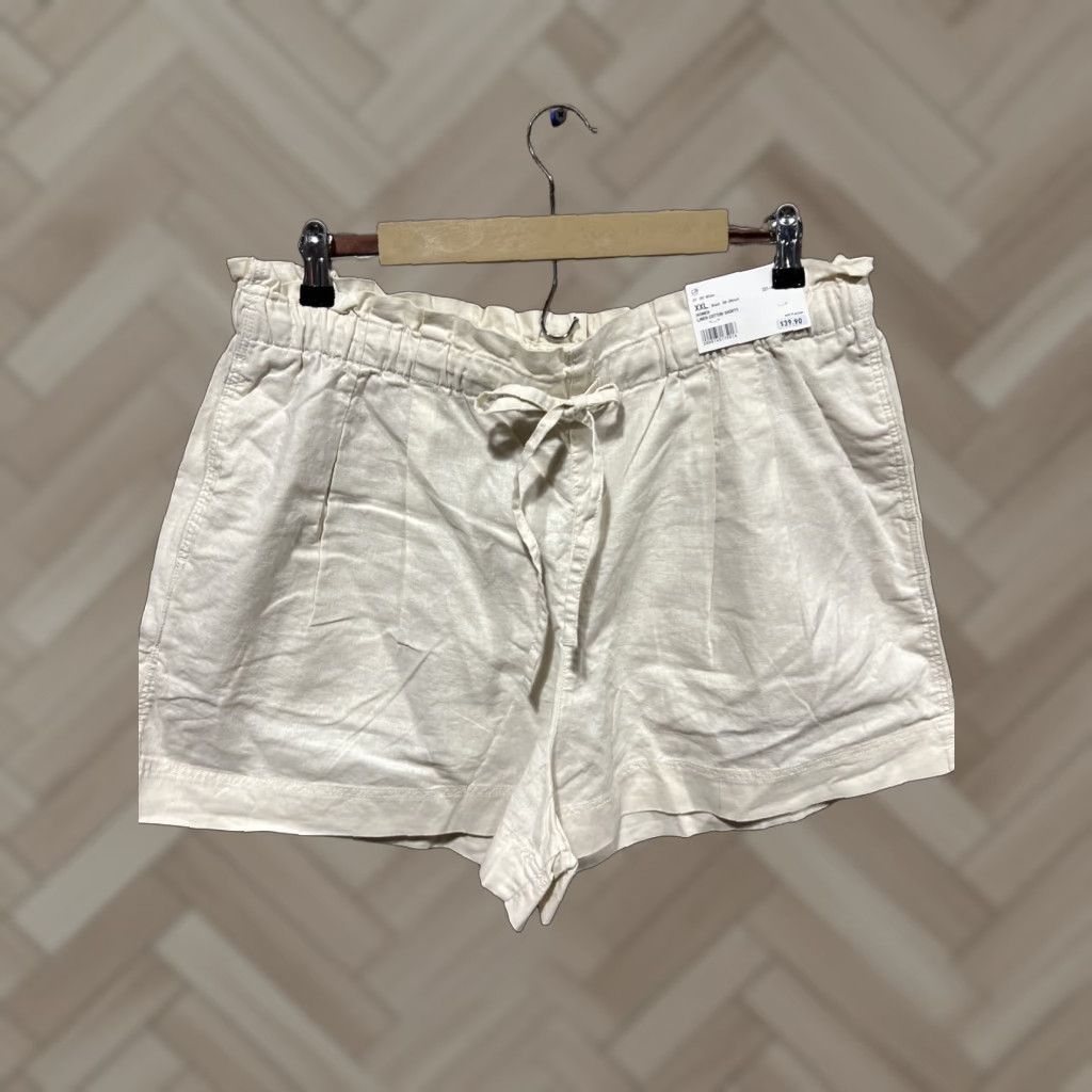 Uniqlo Uniqlo Shorts 2XL White Cotton Linen Polyester Paperbag Solid Pockets Casual Travel Outdoor Womens Size 40" / US 18 - 1 Thumbnail