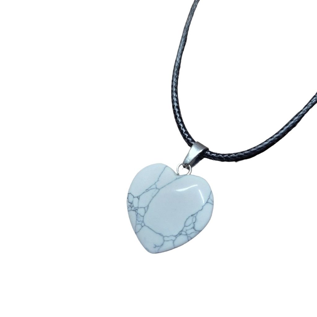Handmade Natural Howlite Heart-Shaped Pendant Corded Necklace Size ONE SIZE - 2 Thumbnail