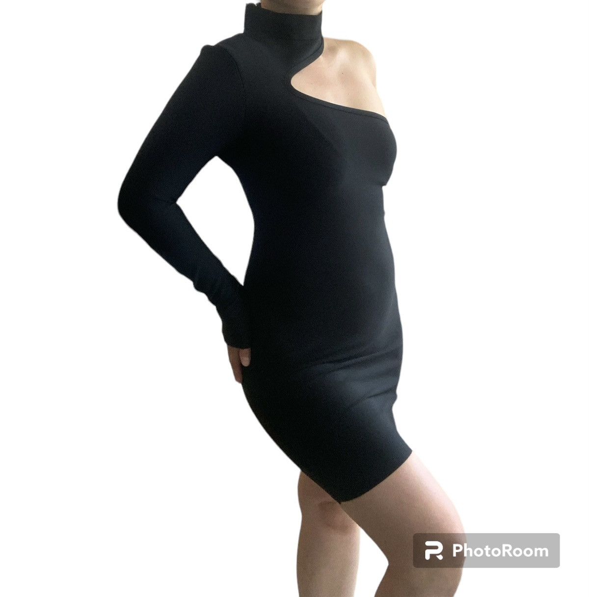 Designer NEW One Shoulder Midi Asymmetrical Dress in Black Size M / US 6-8 / IT 42-44 - 13 Thumbnail