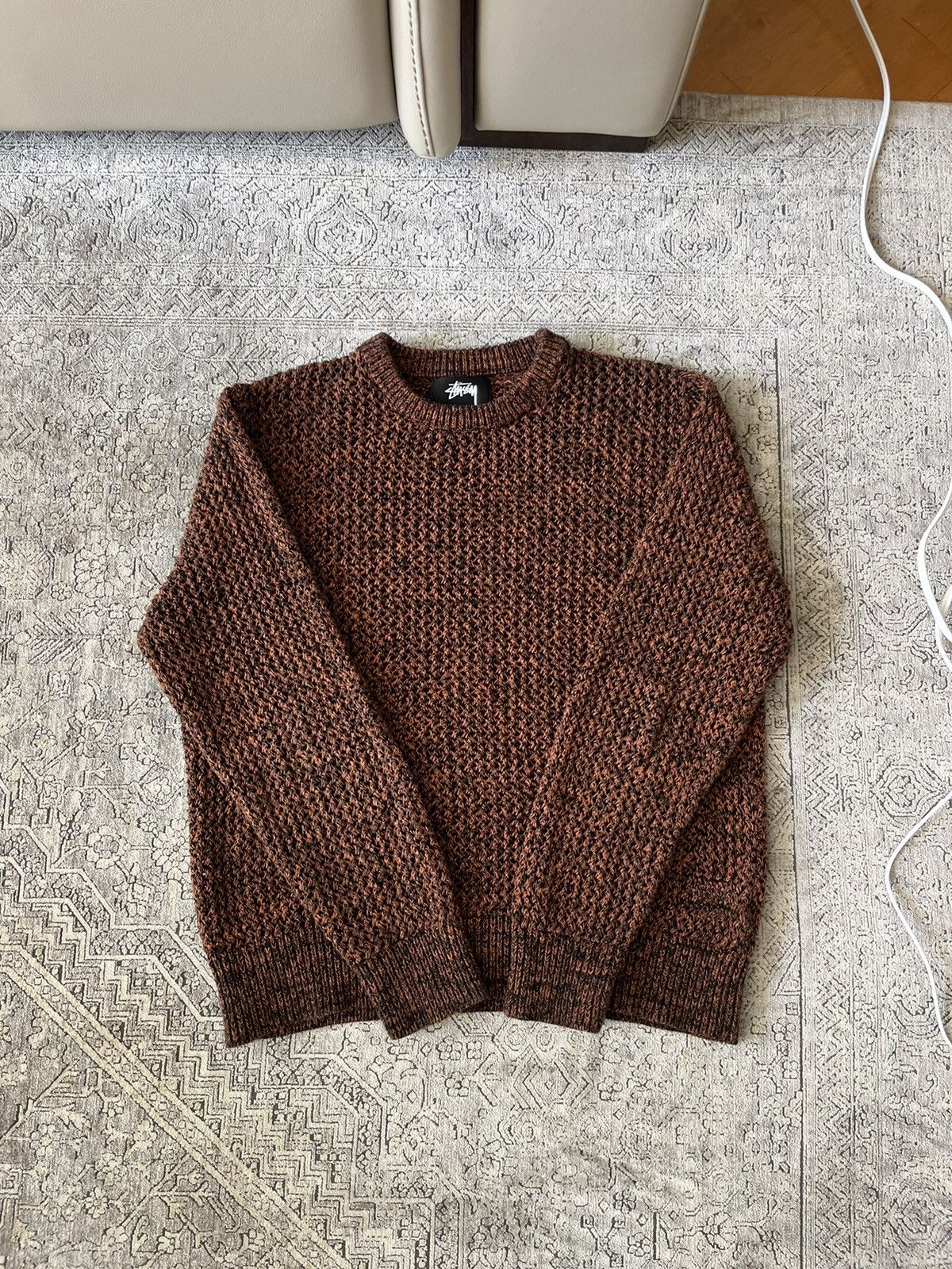 image of Stussy Pigment Dyed Loose Gauge Knitted Sweater Peach in Brown, Men's (Size Small)