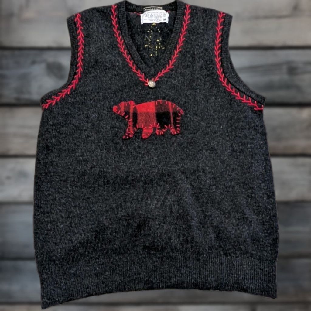 VINTAGE Preswick & Moore Sweater Vest 100% Lambs Wool Black Sleeveless Crew Neck Unisex Adults M England 90s Christmas Holiday Vintage Theme